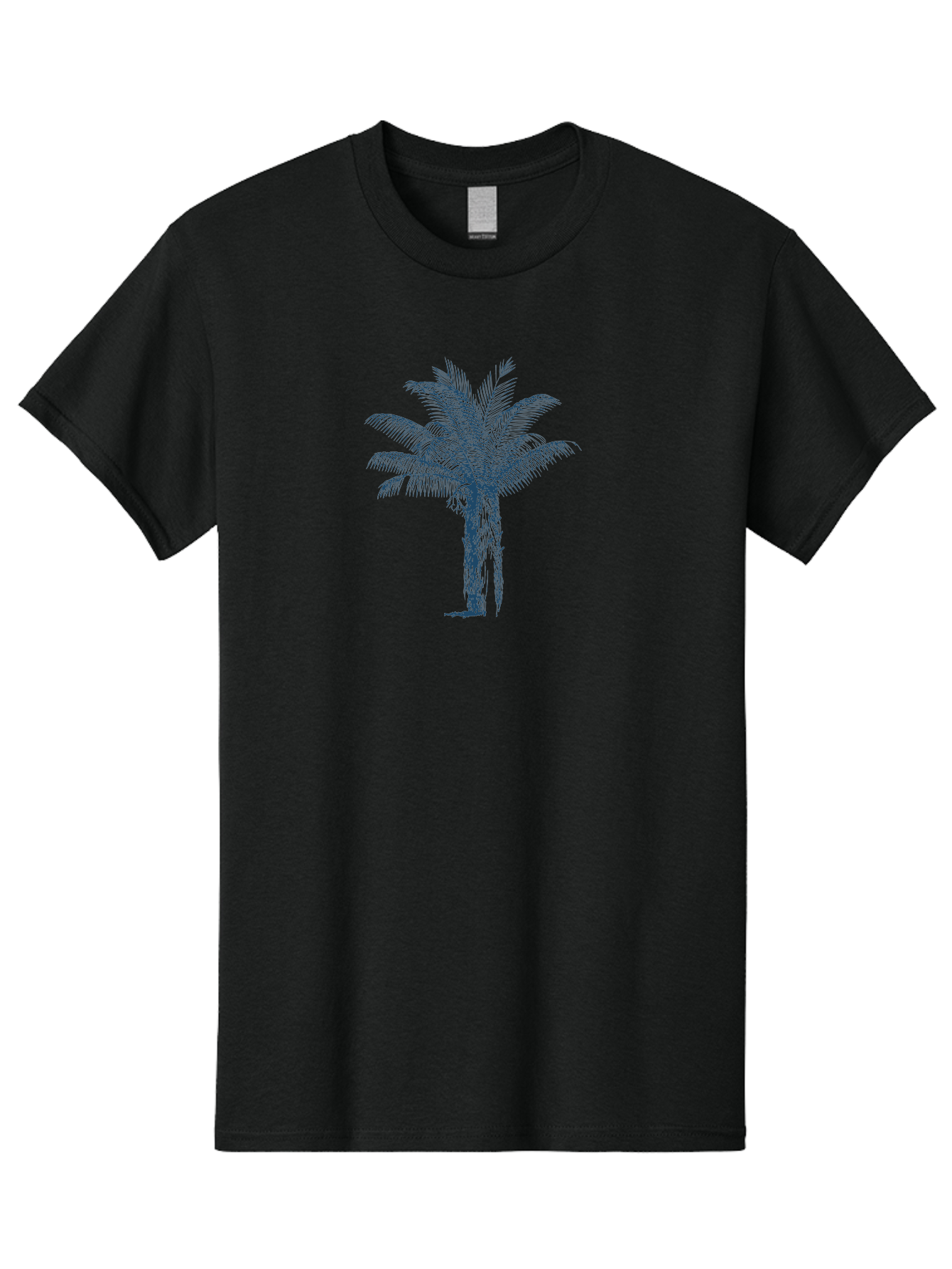 Beachside Palm Men'S Graphic Tee, 100% Cotton, Comfortable Casual Summer Wear, Machine Washable, Palm Tree Illustration, Tropical Tree, Exotic Foliage, Blue Illustration, Palm Fronds, Serene Landscape, Graphic Design Element, Stylized Palm Aae133
