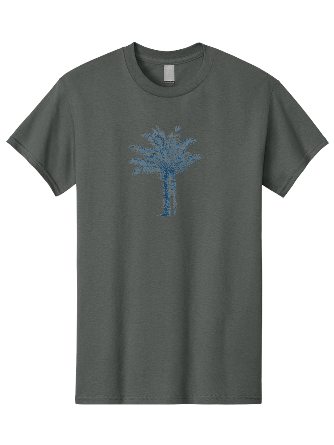 Beachside Palm Men'S Graphic Tee, 100% Cotton, Comfortable Casual Summer Wear, Machine Washable, Palm Tree Illustration, Tropical Tree, Exotic Foliage, Blue Illustration, Palm Fronds, Serene Landscape, Graphic Design Element, Stylized Palm Aae133