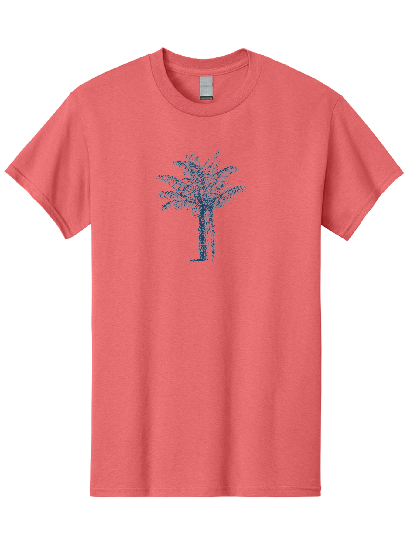 Beachside Palm Men'S Graphic Tee, 100% Cotton, Comfortable Casual Summer Wear, Machine Washable, Palm Tree Illustration, Tropical Tree, Exotic Foliage, Blue Illustration, Palm Fronds, Serene Landscape, Graphic Design Element, Stylized Palm Aae133