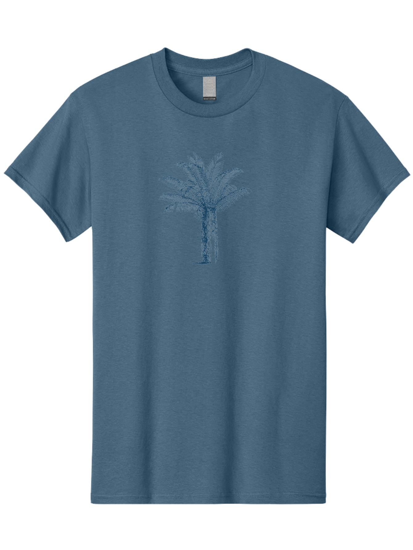Beachside Palm Men'S Graphic Tee, 100% Cotton, Comfortable Casual Summer Wear, Machine Washable, Palm Tree Illustration, Tropical Tree, Exotic Foliage, Blue Illustration, Palm Fronds, Serene Landscape, Graphic Design Element, Stylized Palm Aae133
