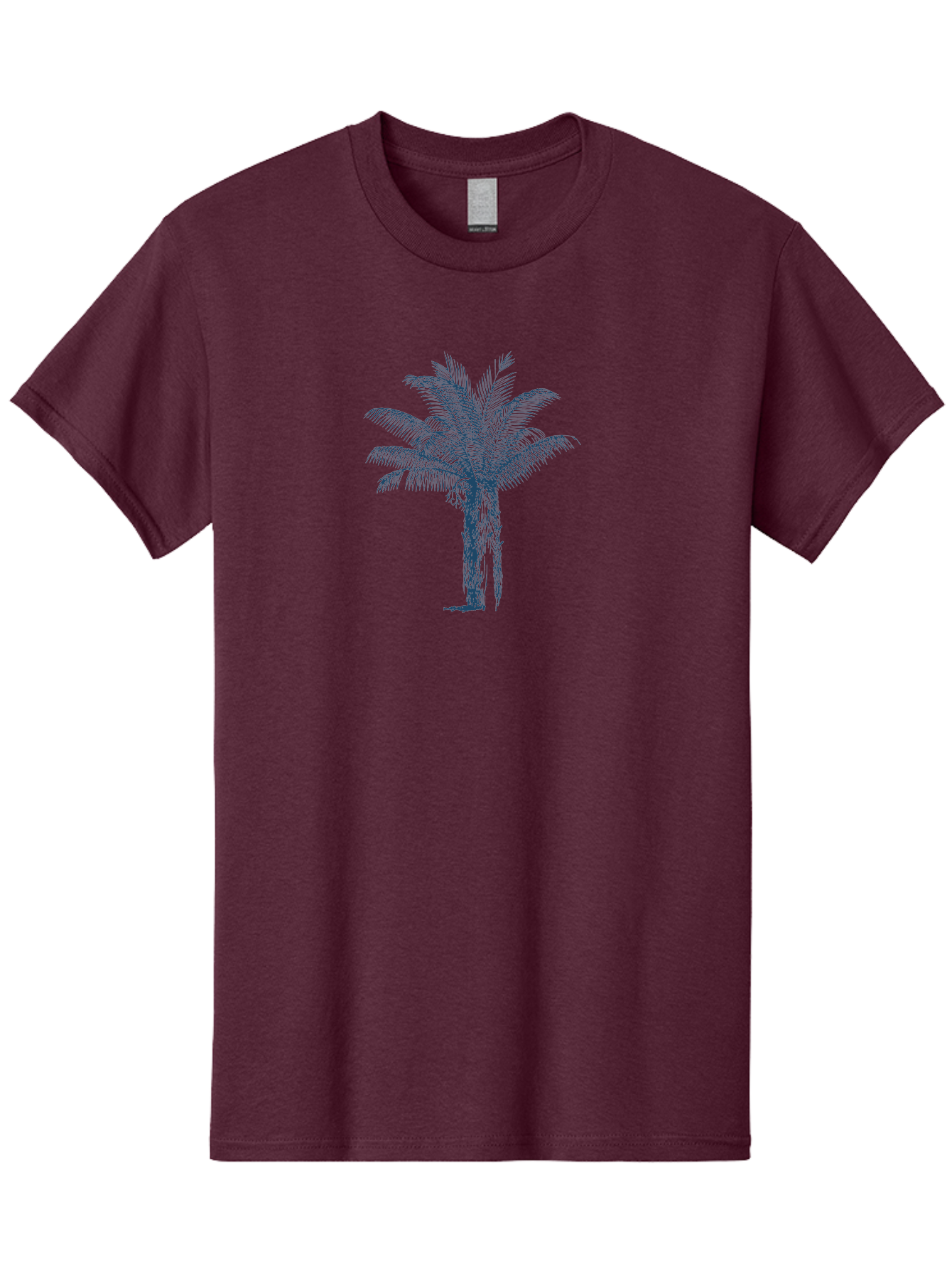 Beachside Palm Men'S Graphic Tee, 100% Cotton, Comfortable Casual Summer Wear, Machine Washable, Palm Tree Illustration, Tropical Tree, Exotic Foliage, Blue Illustration, Palm Fronds, Serene Landscape, Graphic Design Element, Stylized Palm Aae133