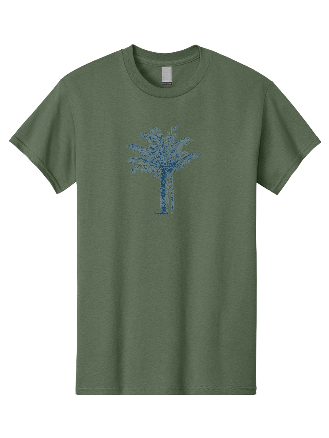 Beachside Palm Men'S Graphic Tee, 100% Cotton, Comfortable Casual Summer Wear, Machine Washable, Palm Tree Illustration, Tropical Tree, Exotic Foliage, Blue Illustration, Palm Fronds, Serene Landscape, Graphic Design Element, Stylized Palm Aae133
