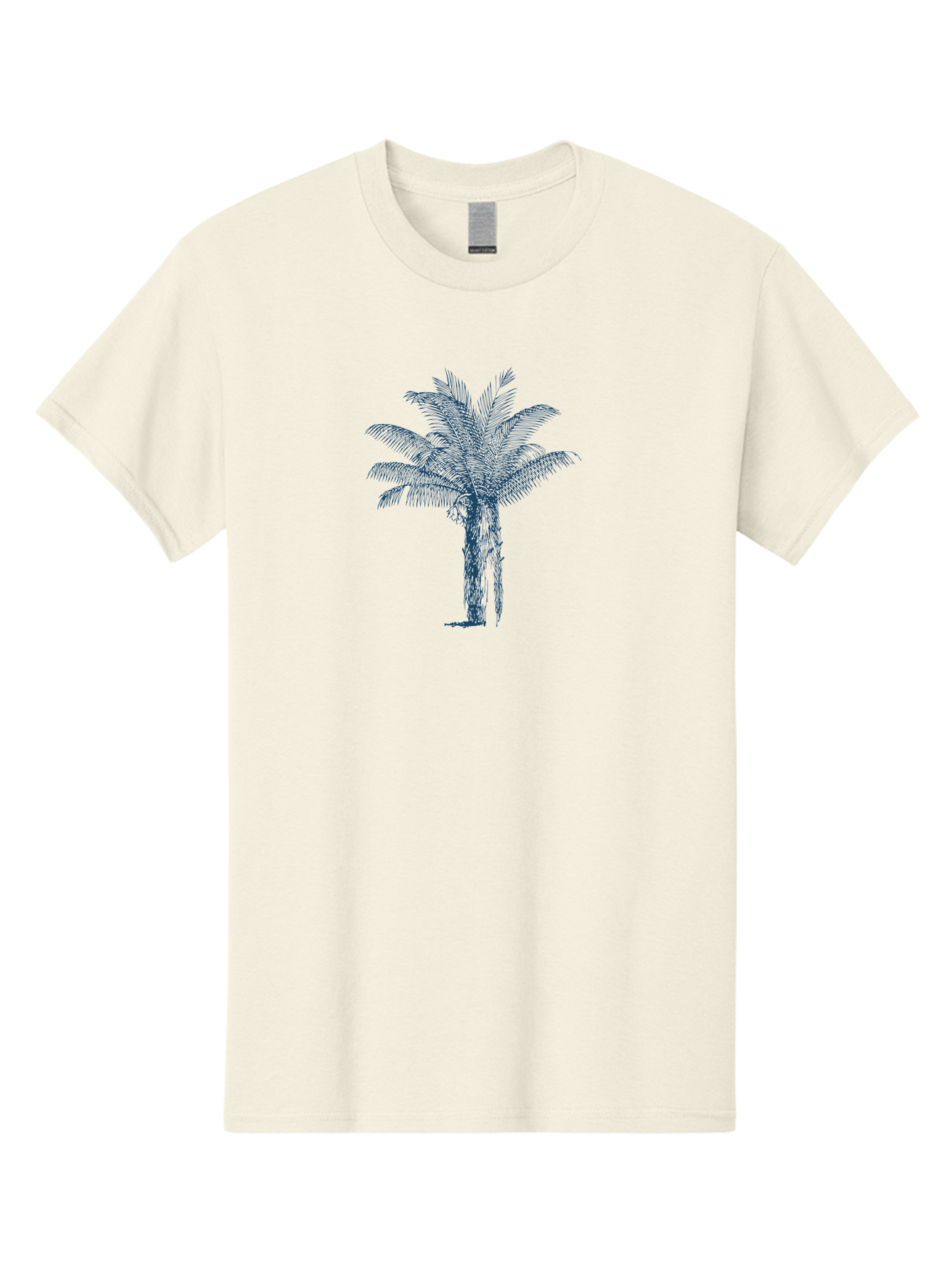 Beachside Palm Men'S Graphic Tee, 100% Cotton, Comfortable Casual Summer Wear, Machine Washable, Palm Tree Illustration, Tropical Tree, Exotic Foliage, Blue Illustration, Palm Fronds, Serene Landscape, Graphic Design Element, Stylized Palm Aae133