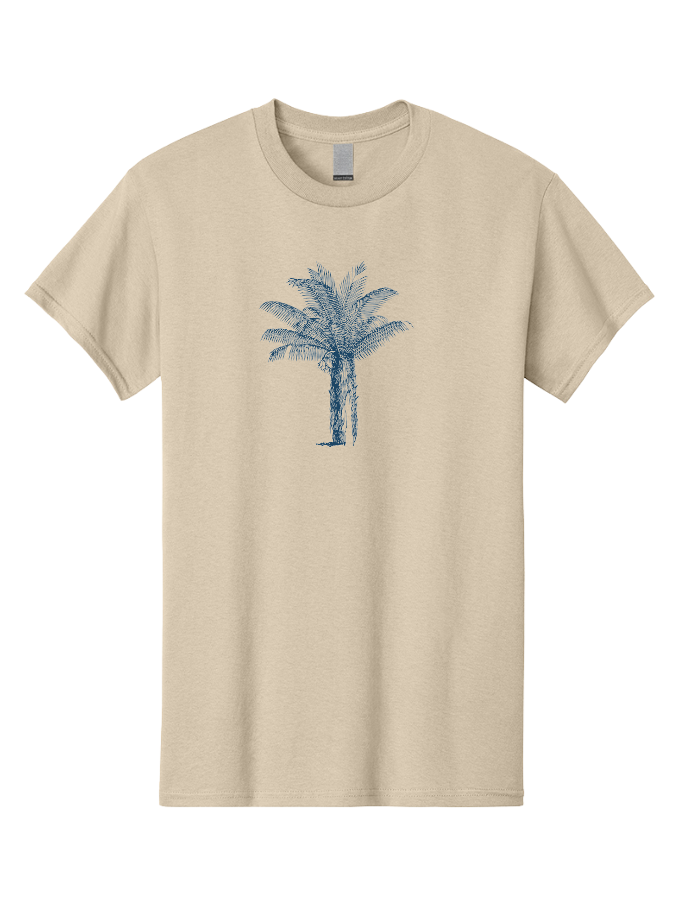 Beachside Palm Men'S Graphic Tee, 100% Cotton, Comfortable Casual Summer Wear, Machine Washable, Palm Tree Illustration, Tropical Tree, Exotic Foliage, Blue Illustration, Palm Fronds, Serene Landscape, Graphic Design Element, Stylized Palm Aae133
