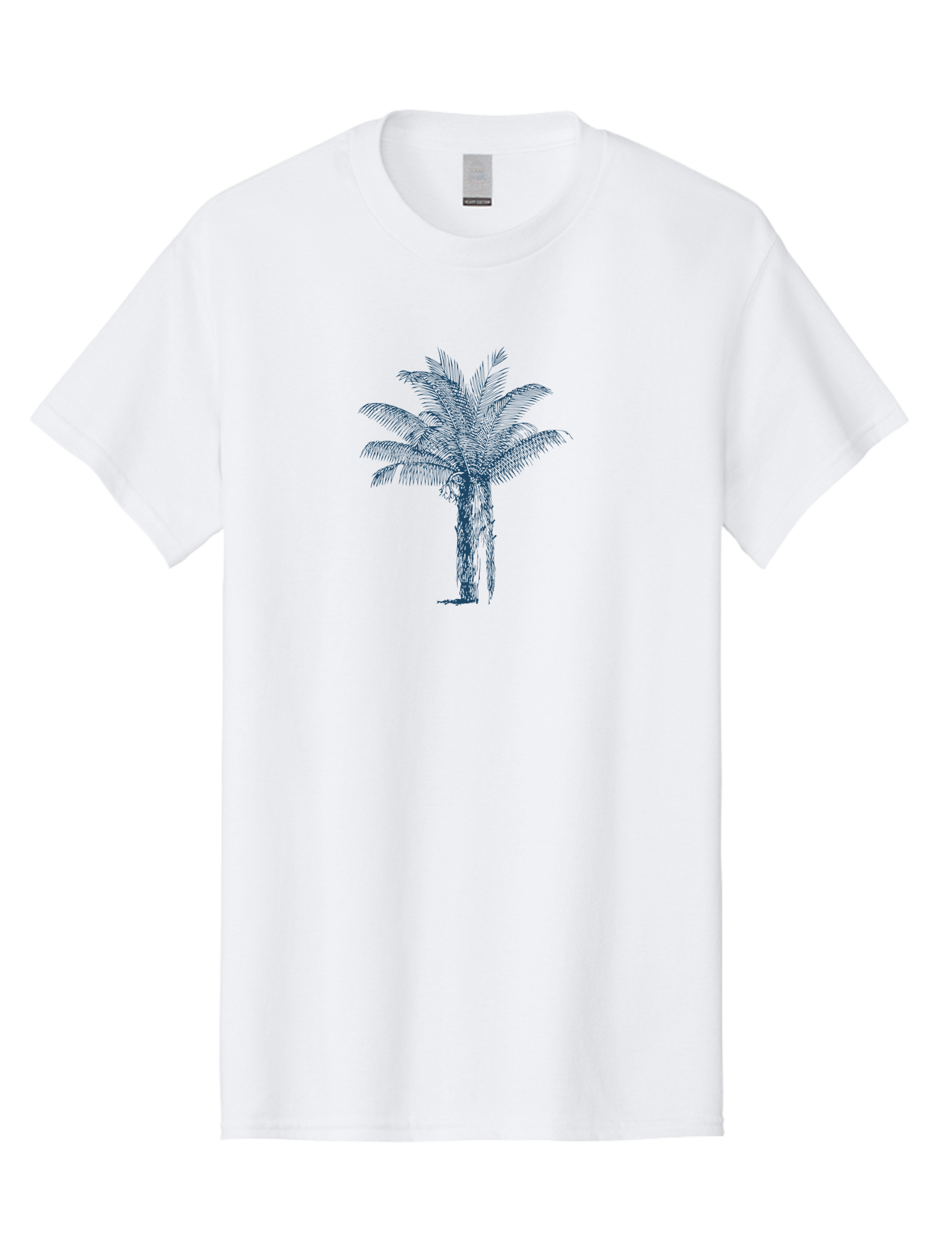 Beachside Palm Men'S Graphic Tee, 100% Cotton, Comfortable Casual Summer Wear, Machine Washable, Palm Tree Illustration, Tropical Tree, Exotic Foliage, Blue Illustration, Palm Fronds, Serene Landscape, Graphic Design Element, Stylized Palm Aae133