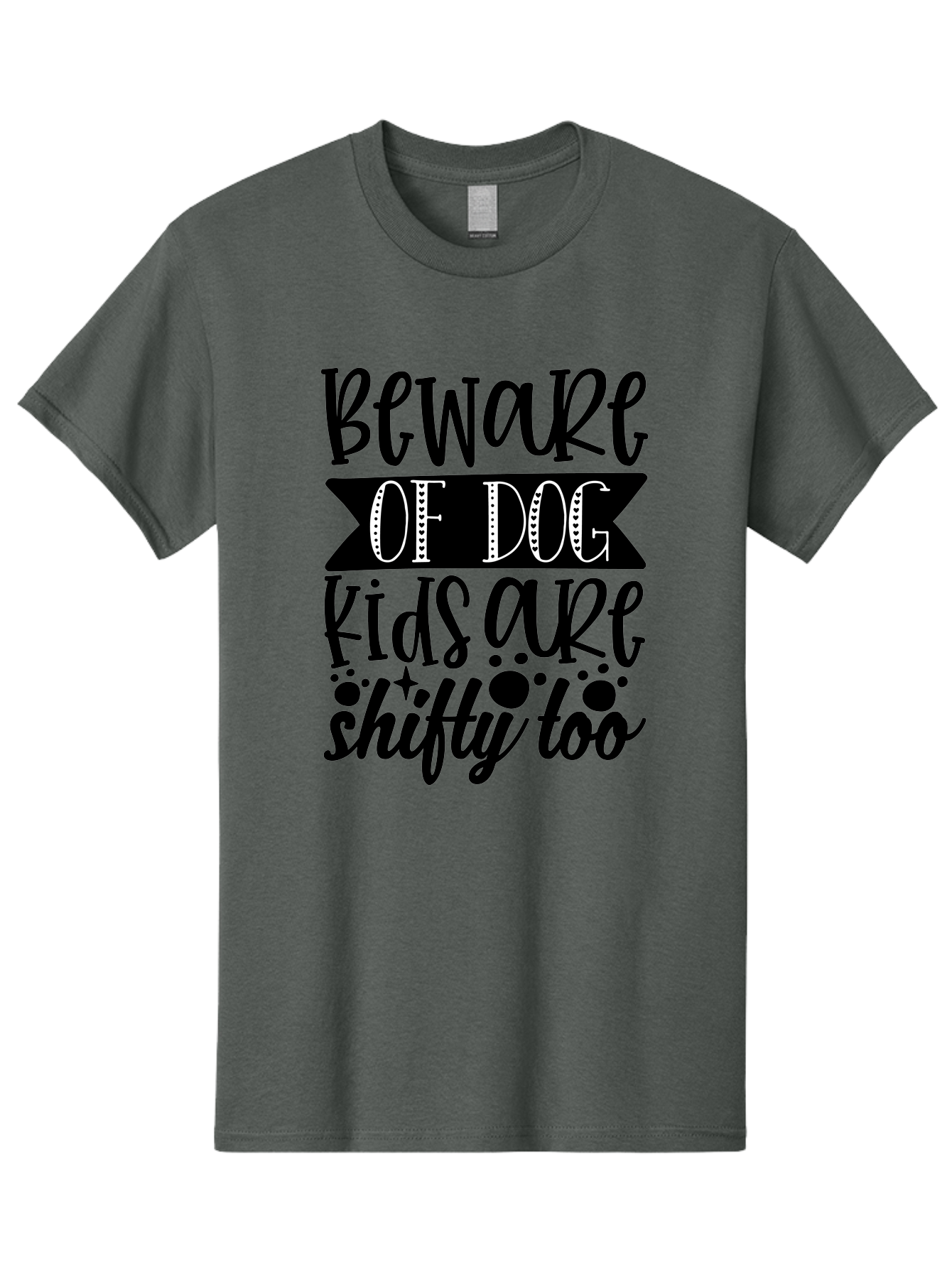 Beware Of Dog Kids Are Shifty Too Men'S Graphic Tee, 100% Cotton, Comfortable Casual Summer Wear, Machine Washable, Funny Warning Sign, Humorous Quote, Paw Print Design, Quirky Phrase, Dog Owners, Playful Message, Sarcastic Humor, Aae137