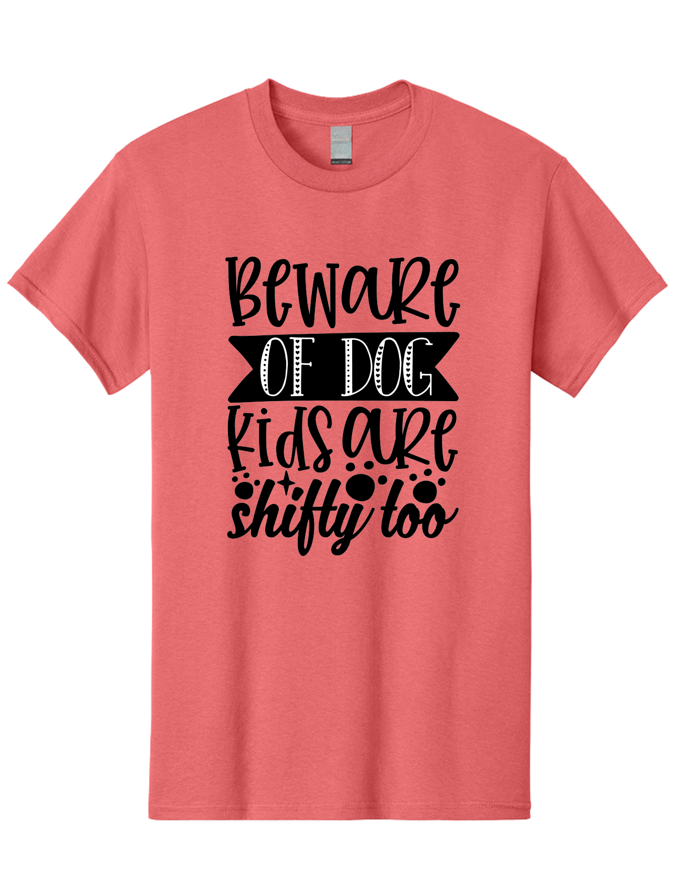 Beware Of Dog Kids Are Shifty Too Men'S Graphic Tee, 100% Cotton, Comfortable Casual Summer Wear, Machine Washable, Funny Warning Sign, Humorous Quote, Paw Print Design, Quirky Phrase, Dog Owners, Playful Message, Sarcastic Humor, Aae137