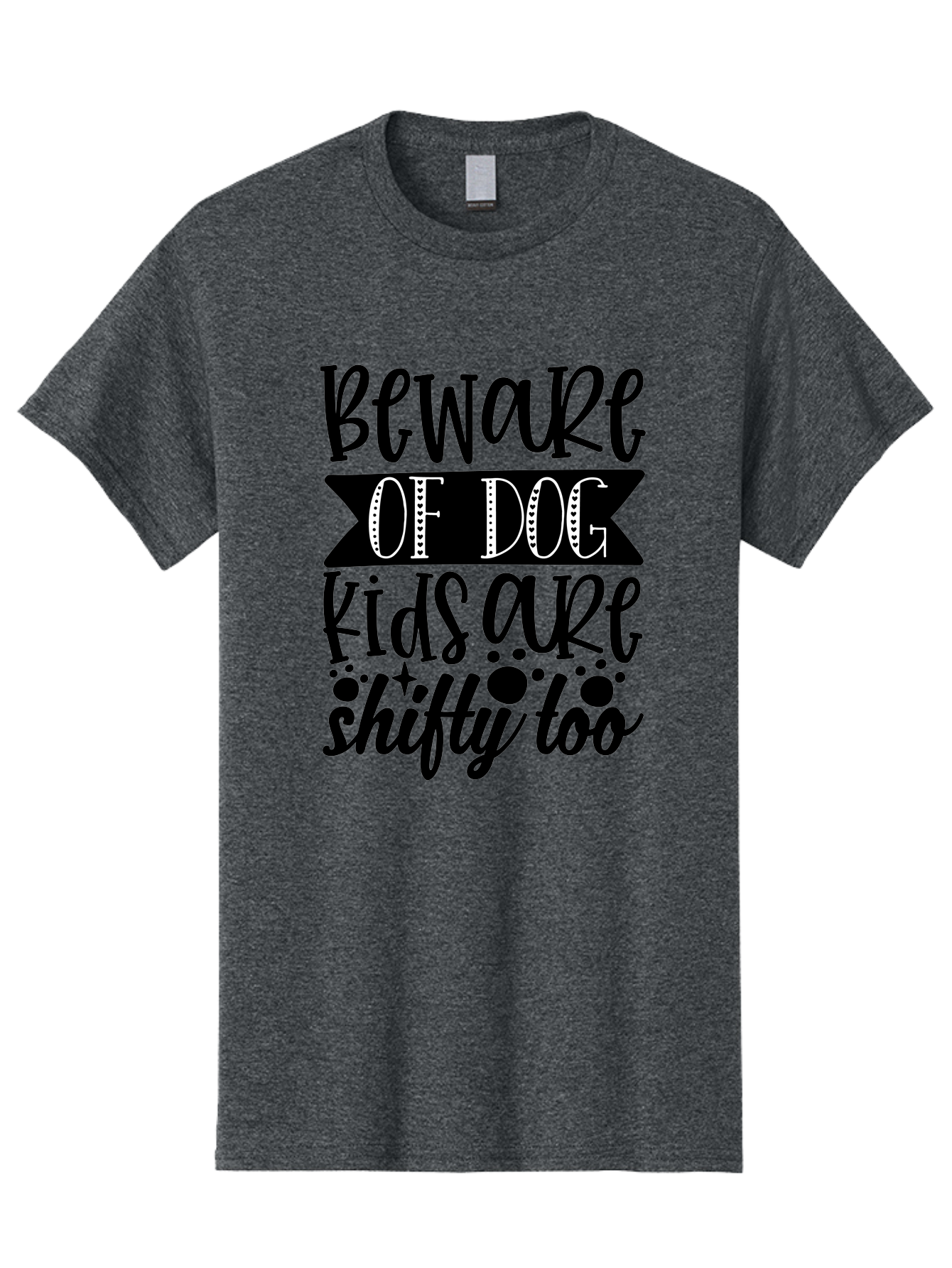 Beware Of Dog Kids Are Shifty Too Men'S Graphic Tee, 100% Cotton, Comfortable Casual Summer Wear, Machine Washable, Funny Warning Sign, Humorous Quote, Paw Print Design, Quirky Phrase, Dog Owners, Playful Message, Sarcastic Humor, Aae137