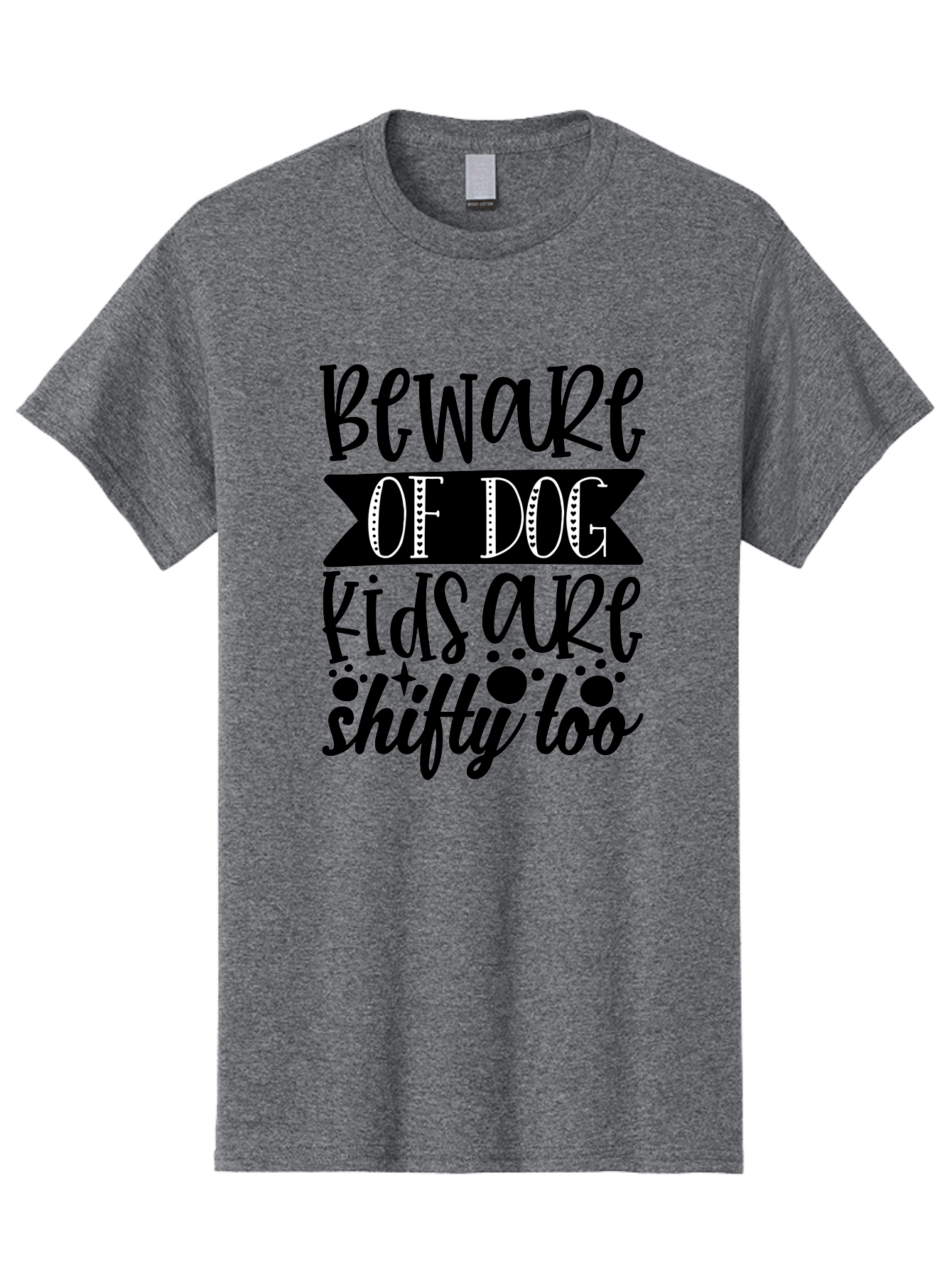Beware Of Dog Kids Are Shifty Too Men'S Graphic Tee, 100% Cotton, Comfortable Casual Summer Wear, Machine Washable, Funny Warning Sign, Humorous Quote, Paw Print Design, Quirky Phrase, Dog Owners, Playful Message, Sarcastic Humor, Aae137