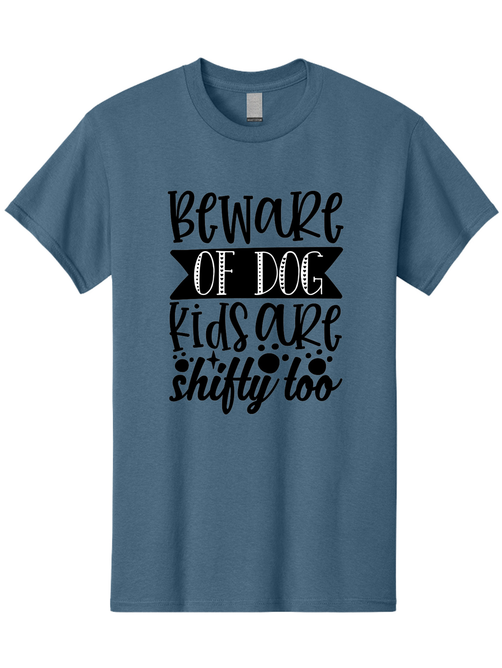 Beware Of Dog Kids Are Shifty Too Men'S Graphic Tee, 100% Cotton, Comfortable Casual Summer Wear, Machine Washable, Funny Warning Sign, Humorous Quote, Paw Print Design, Quirky Phrase, Dog Owners, Playful Message, Sarcastic Humor, Aae137
