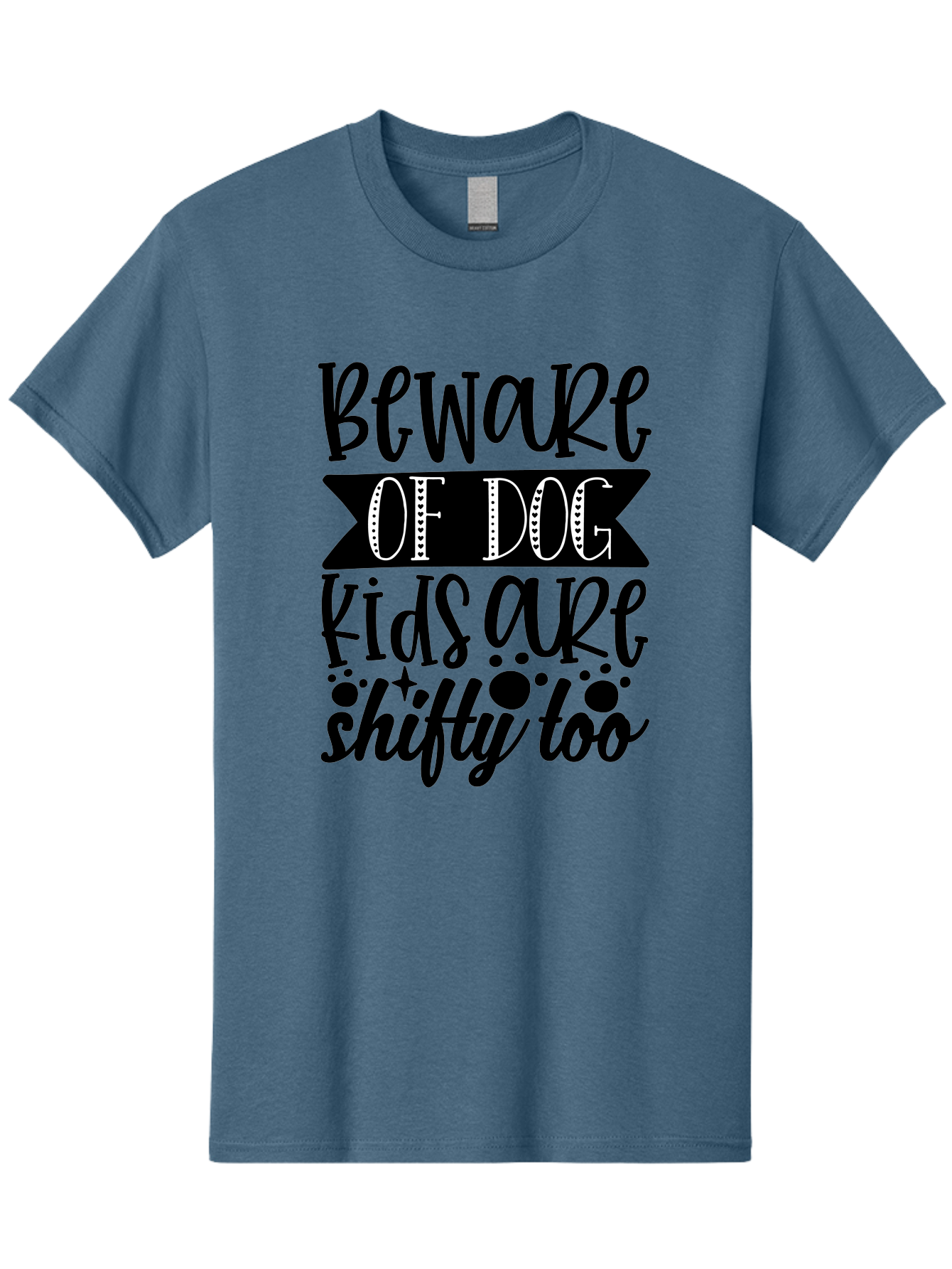 Beware Of Dog Kids Are Shifty Too Men'S Graphic Tee, 100% Cotton, Comfortable Casual Summer Wear, Machine Washable, Funny Warning Sign, Humorous Quote, Paw Print Design, Quirky Phrase, Dog Owners, Playful Message, Sarcastic Humor, Aae137