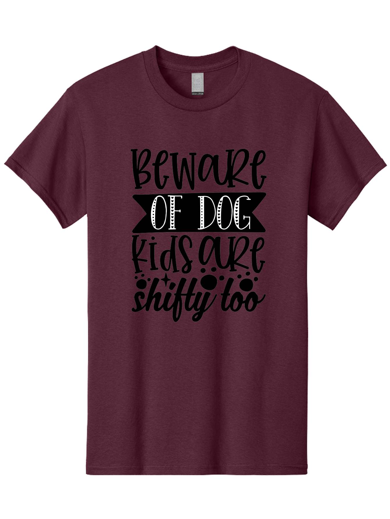 Beware Of Dog Kids Are Shifty Too Men'S Graphic Tee, 100% Cotton, Comfortable Casual Summer Wear, Machine Washable, Funny Warning Sign, Humorous Quote, Paw Print Design, Quirky Phrase, Dog Owners, Playful Message, Sarcastic Humor, Aae137