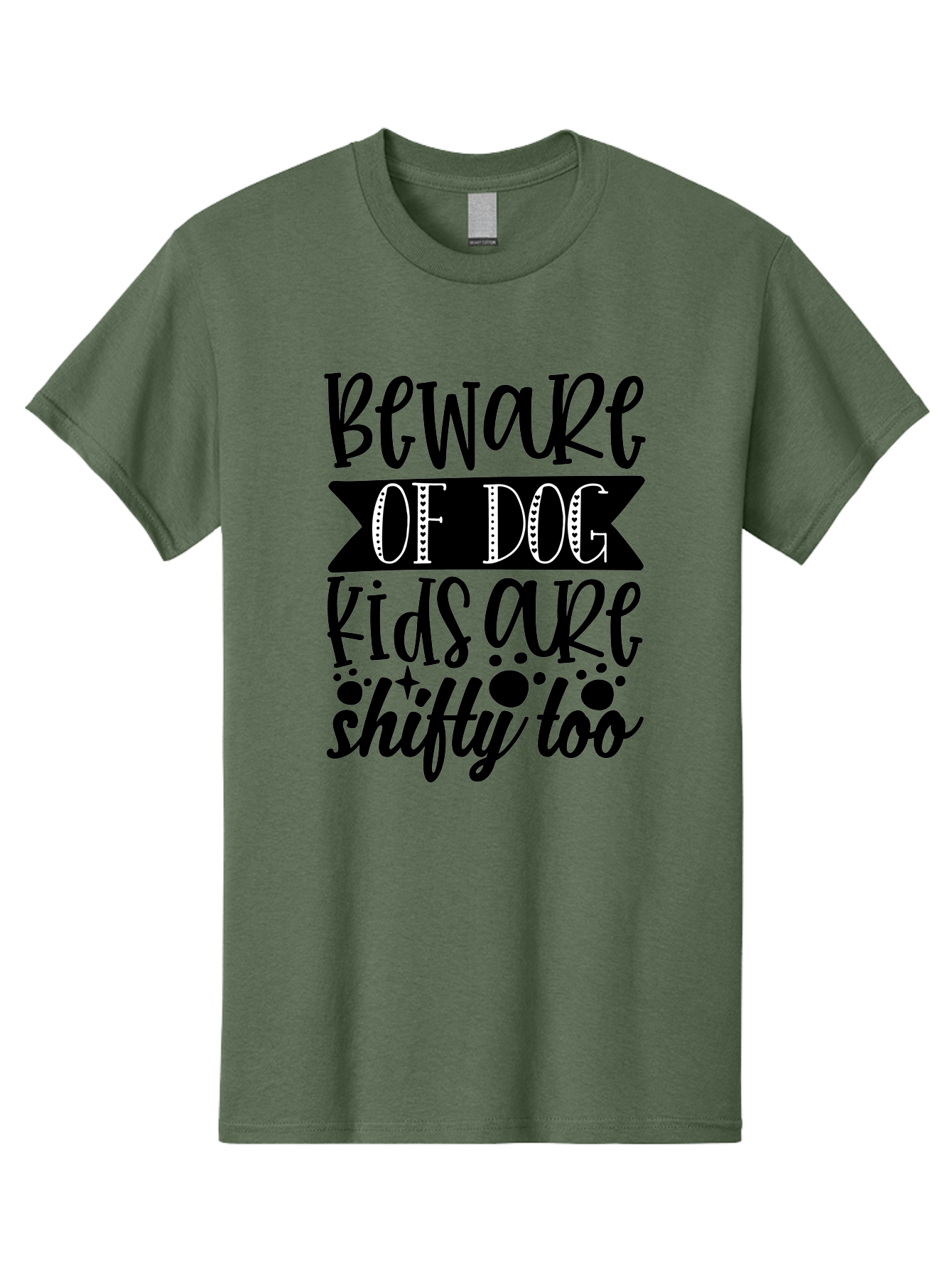 Beware Of Dog Kids Are Shifty Too Men'S Graphic Tee, 100% Cotton, Comfortable Casual Summer Wear, Machine Washable, Funny Warning Sign, Humorous Quote, Paw Print Design, Quirky Phrase, Dog Owners, Playful Message, Sarcastic Humor, Aae137