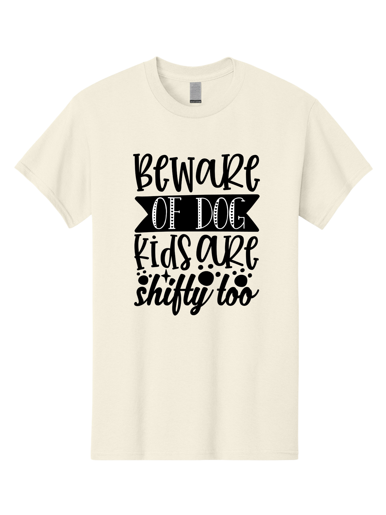Beware Of Dog Kids Are Shifty Too Men'S Graphic Tee, 100% Cotton, Comfortable Casual Summer Wear, Machine Washable, Funny Warning Sign, Humorous Quote, Paw Print Design, Quirky Phrase, Dog Owners, Playful Message, Sarcastic Humor, Aae137