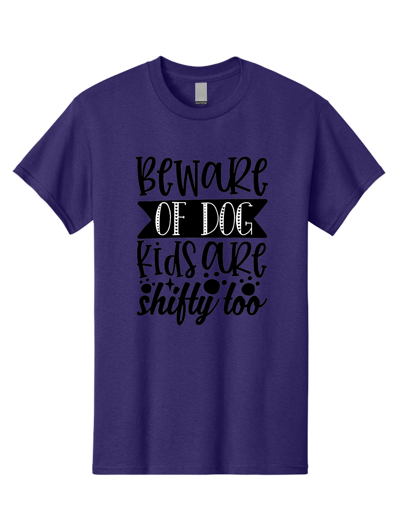 Beware Of Dog Kids Are Shifty Too Men'S Graphic Tee, 100% Cotton, Comfortable Casual Summer Wear, Machine Washable, Funny Warning Sign, Humorous Quote, Paw Print Design, Quirky Phrase, Dog Owners, Playful Message, Sarcastic Humor, Aae137
