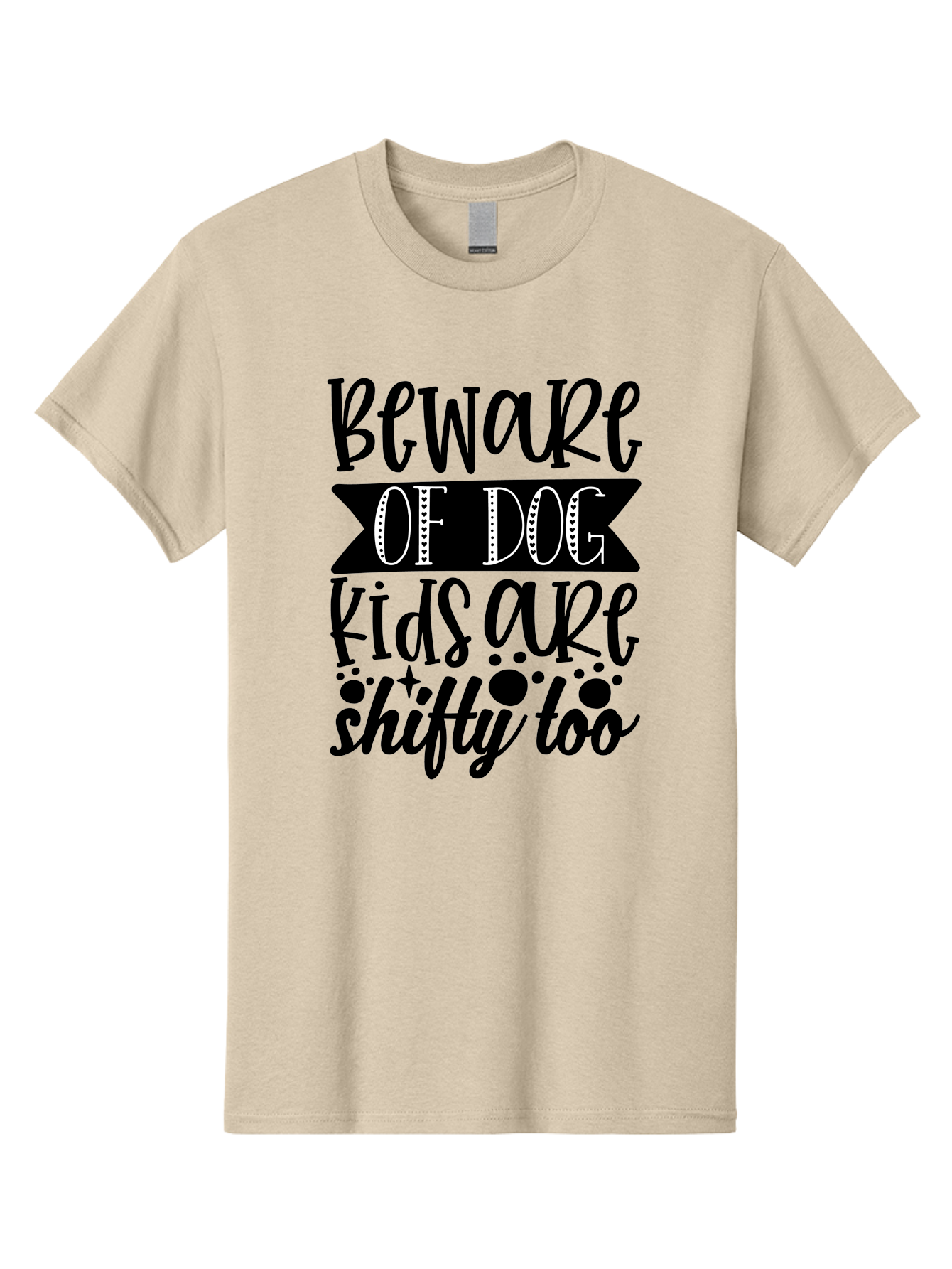 Beware Of Dog Kids Are Shifty Too Men'S Graphic Tee, 100% Cotton, Comfortable Casual Summer Wear, Machine Washable, Funny Warning Sign, Humorous Quote, Paw Print Design, Quirky Phrase, Dog Owners, Playful Message, Sarcastic Humor, Aae137