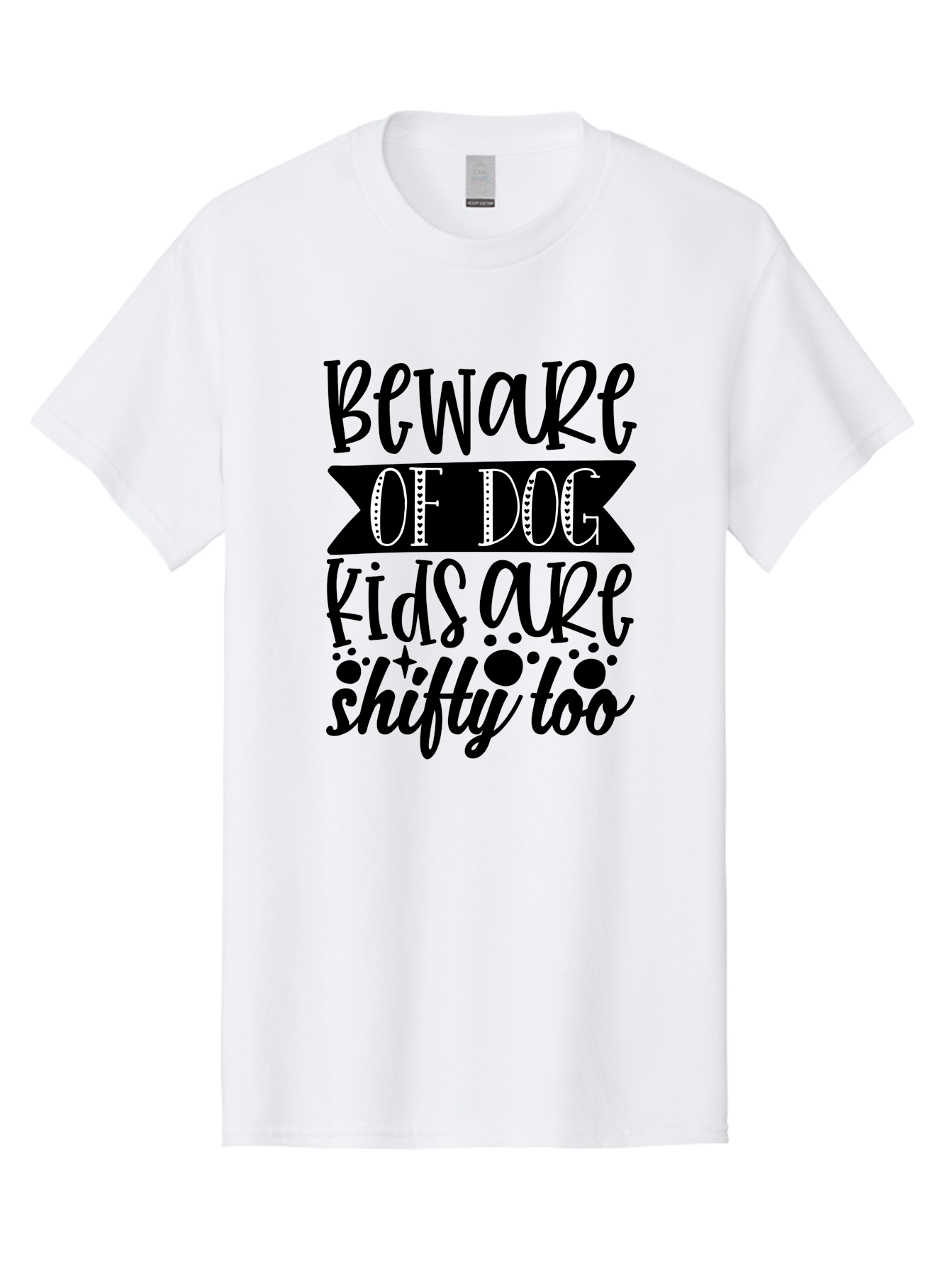 Beware Of Dog Kids Are Shifty Too Men'S Graphic Tee, 100% Cotton, Comfortable Casual Summer Wear, Machine Washable, Funny Warning Sign, Humorous Quote, Paw Print Design, Quirky Phrase, Dog Owners, Playful Message, Sarcastic Humor, Aae137