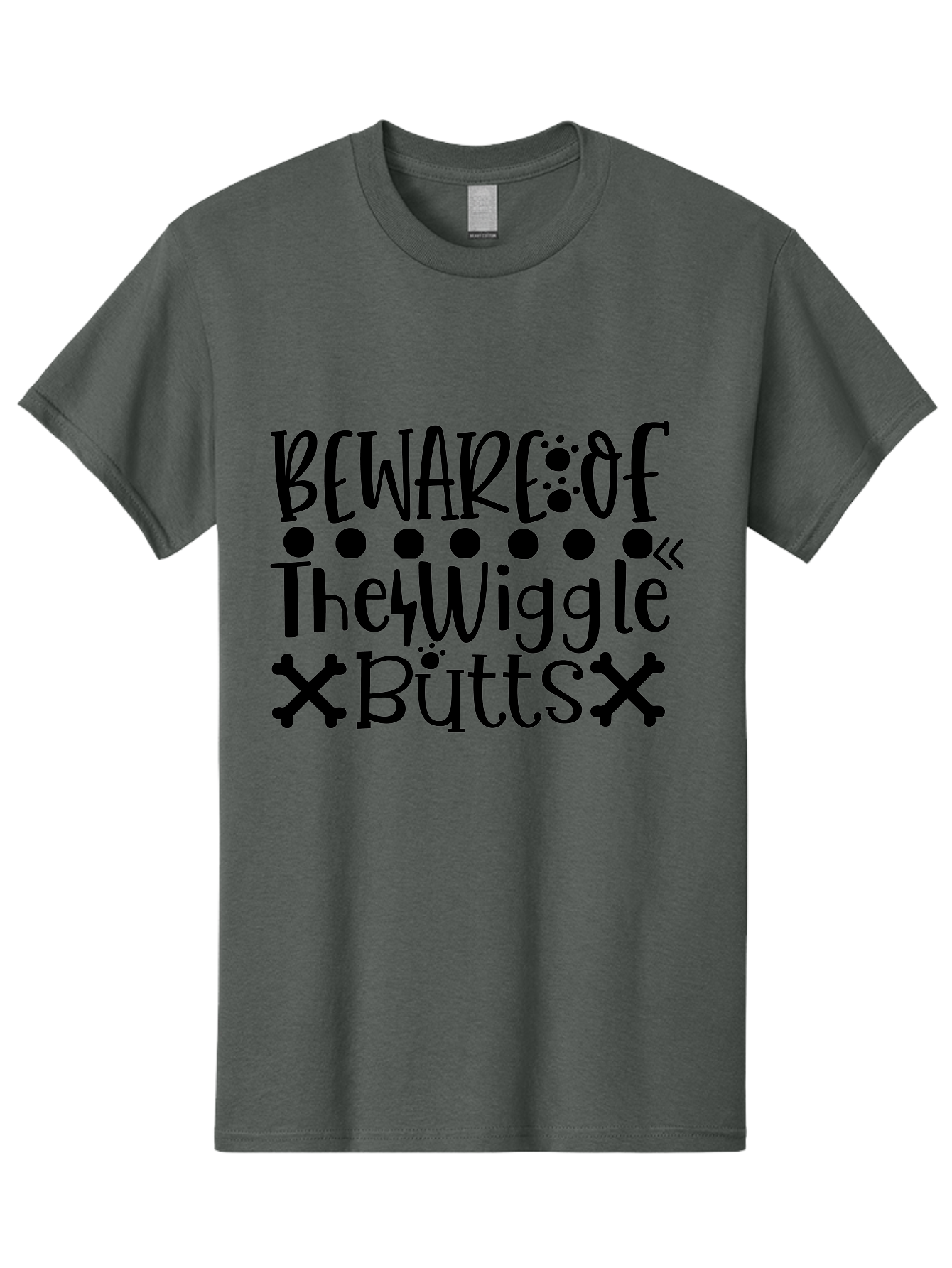 Beware Of The Wiggle Butts Men'S Graphic Tee, 100% Cotton, Comfortable Casual Summer Wear, Machine Washable, Funny Quote, Humorous Saying, Quirky Phrase, Warning Sign, Playful Text, Paw Prints, Crossbones, Fun Design Aae138
