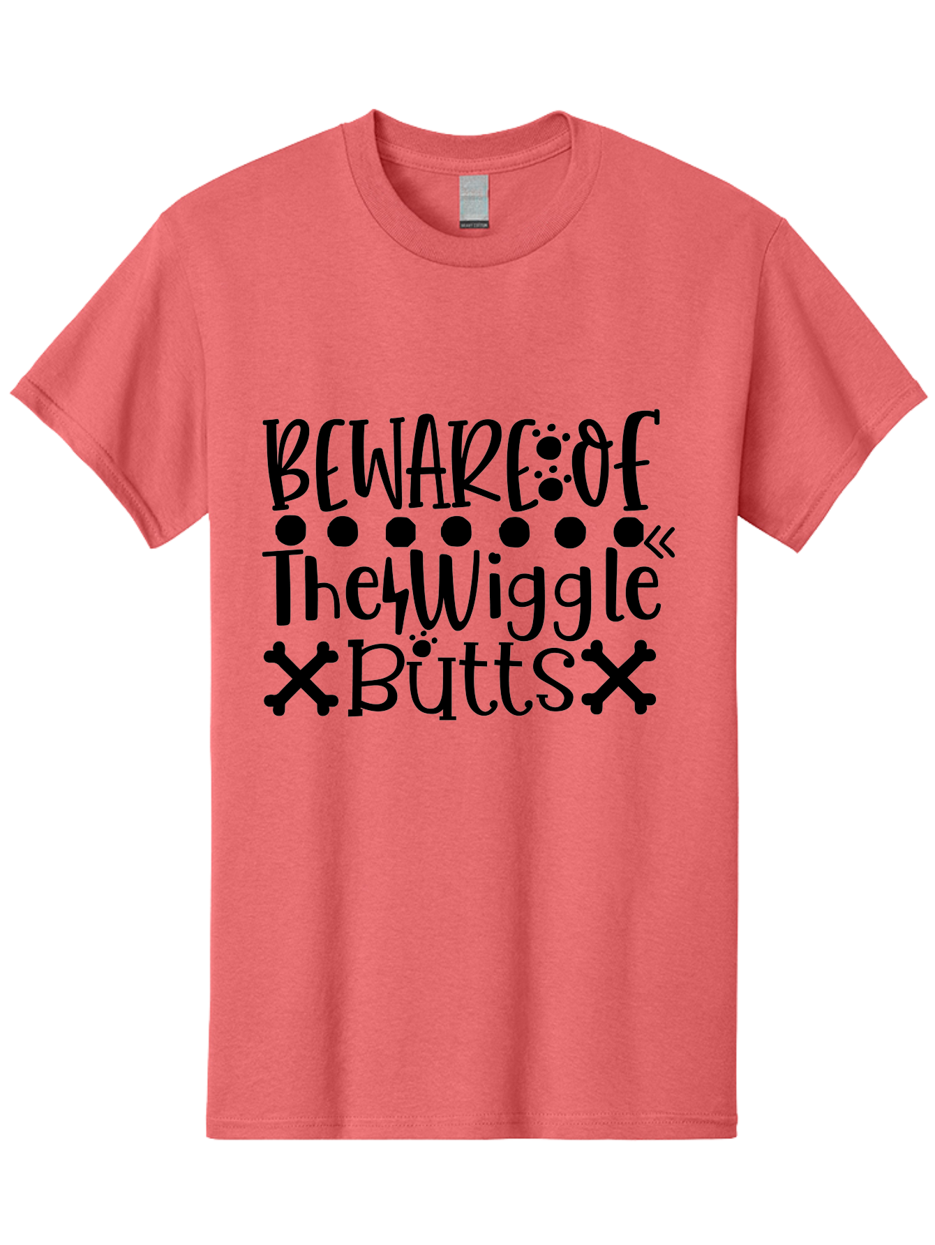 Beware Of The Wiggle Butts Men'S Graphic Tee, 100% Cotton, Comfortable Casual Summer Wear, Machine Washable, Funny Quote, Humorous Saying, Quirky Phrase, Warning Sign, Playful Text, Paw Prints, Crossbones, Fun Design Aae138
