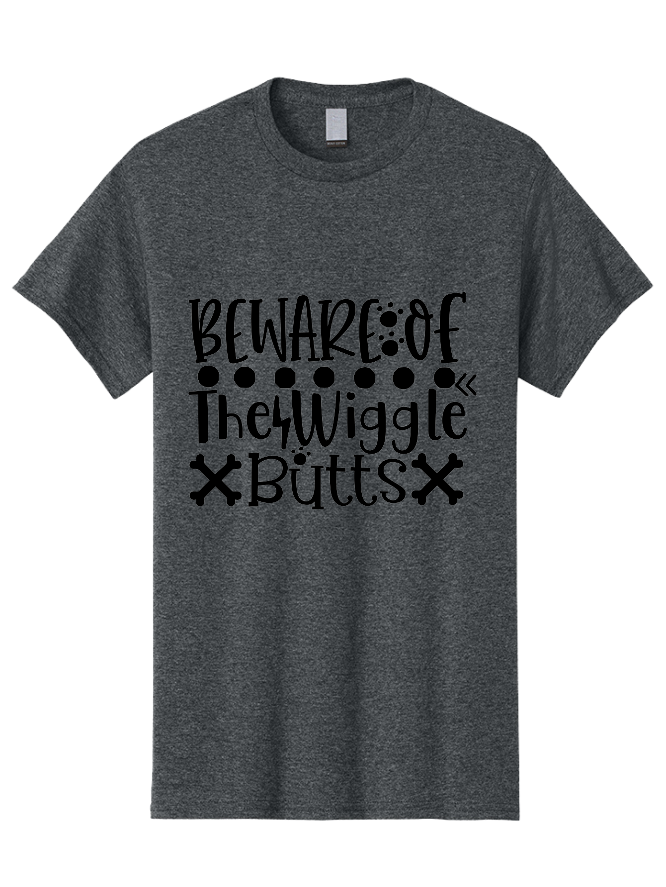 Beware Of The Wiggle Butts Men'S Graphic Tee, 100% Cotton, Comfortable Casual Summer Wear, Machine Washable, Funny Quote, Humorous Saying, Quirky Phrase, Warning Sign, Playful Text, Paw Prints, Crossbones, Fun Design Aae138