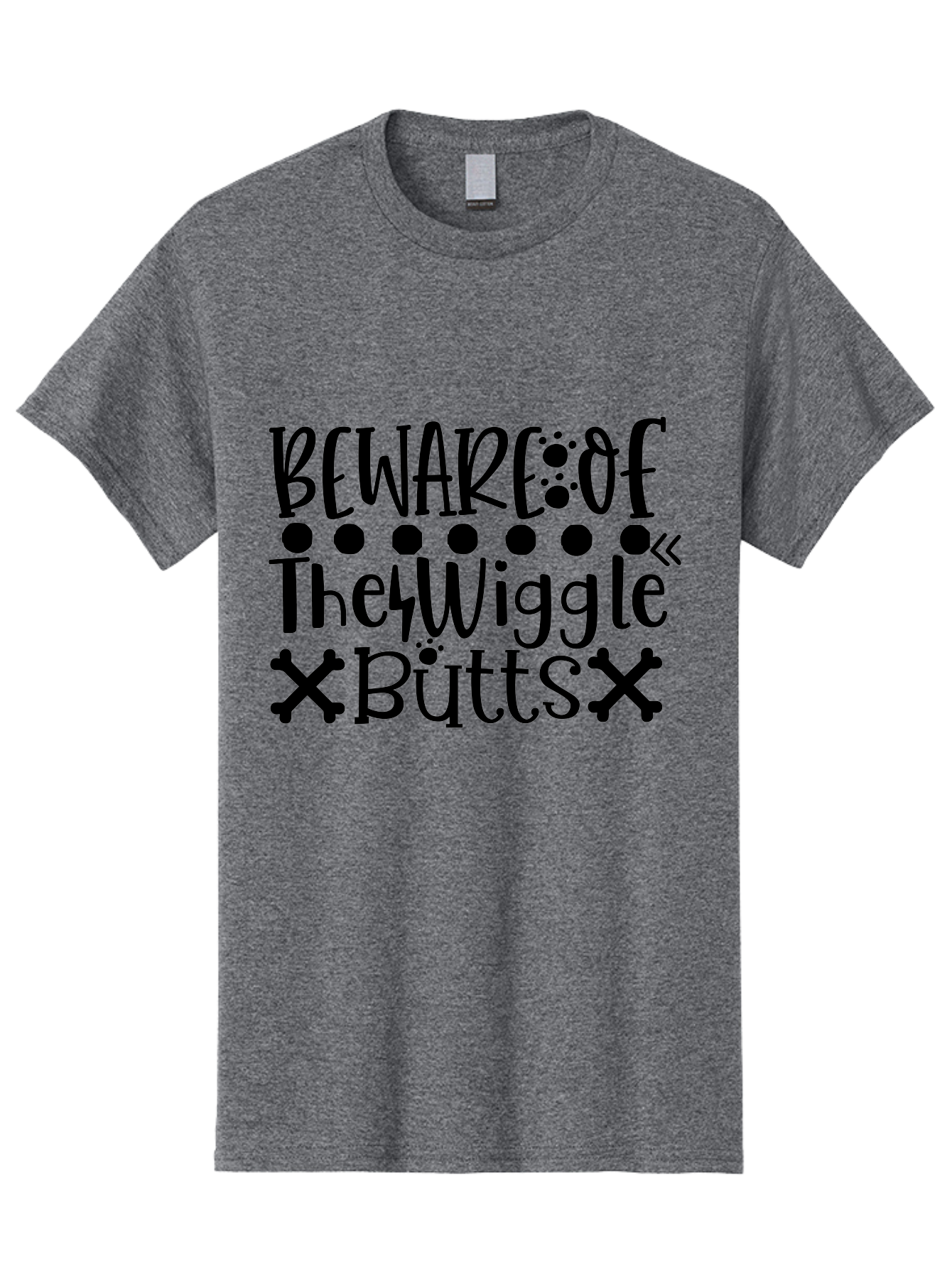 Beware Of The Wiggle Butts Men'S Graphic Tee, 100% Cotton, Comfortable Casual Summer Wear, Machine Washable, Funny Quote, Humorous Saying, Quirky Phrase, Warning Sign, Playful Text, Paw Prints, Crossbones, Fun Design Aae138