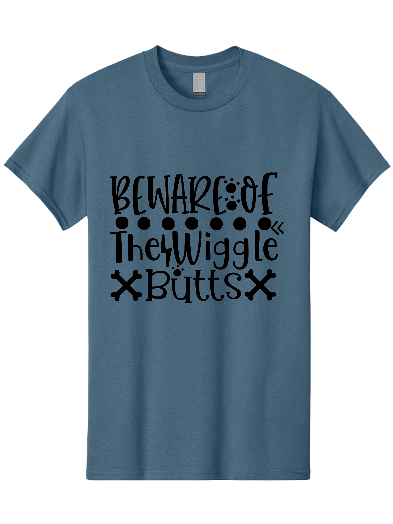 Beware Of The Wiggle Butts Men'S Graphic Tee, 100% Cotton, Comfortable Casual Summer Wear, Machine Washable, Funny Quote, Humorous Saying, Quirky Phrase, Warning Sign, Playful Text, Paw Prints, Crossbones, Fun Design Aae138