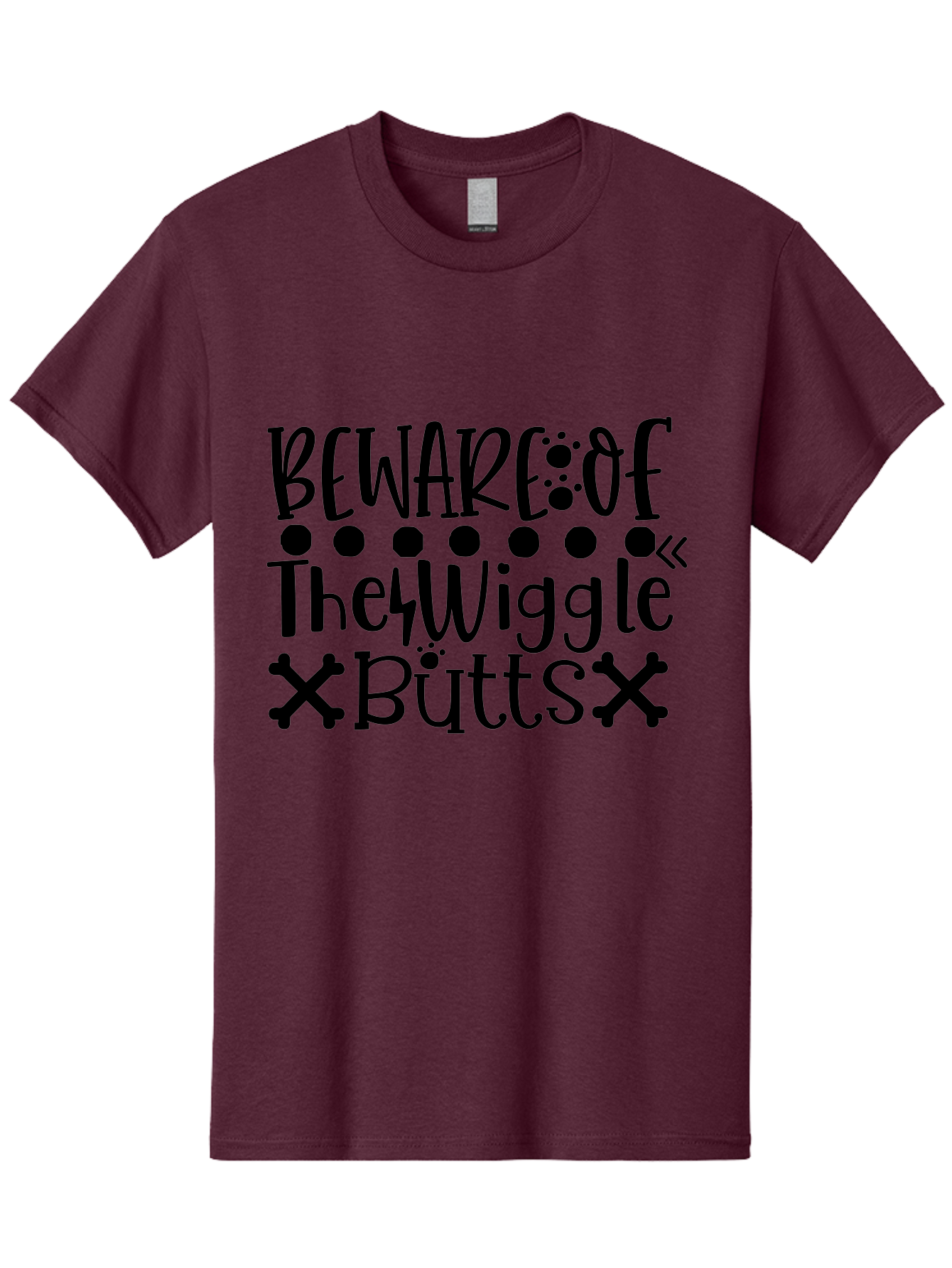 Beware Of The Wiggle Butts Men'S Graphic Tee, 100% Cotton, Comfortable Casual Summer Wear, Machine Washable, Funny Quote, Humorous Saying, Quirky Phrase, Warning Sign, Playful Text, Paw Prints, Crossbones, Fun Design Aae138