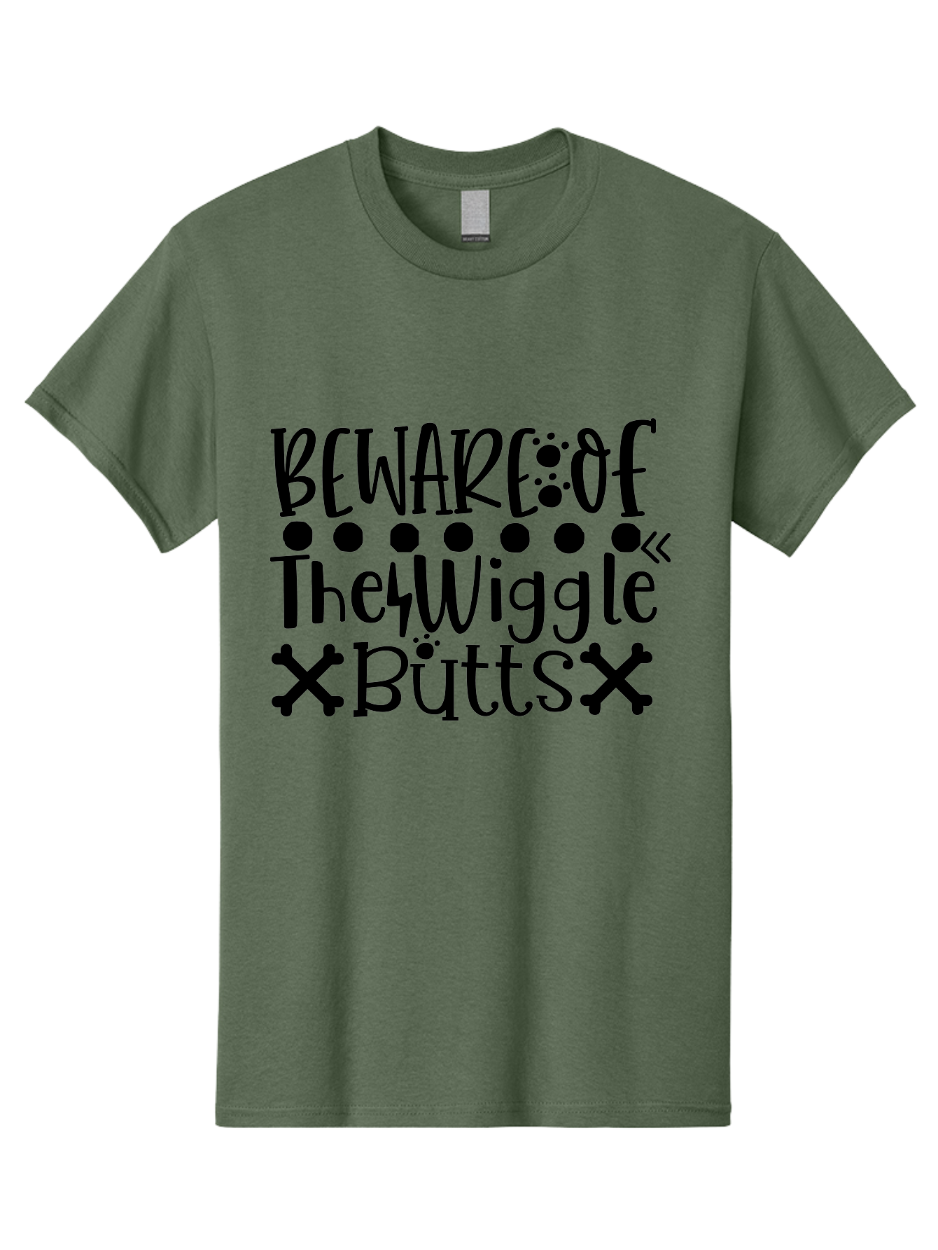 Beware Of The Wiggle Butts Men'S Graphic Tee, 100% Cotton, Comfortable Casual Summer Wear, Machine Washable, Funny Quote, Humorous Saying, Quirky Phrase, Warning Sign, Playful Text, Paw Prints, Crossbones, Fun Design Aae138