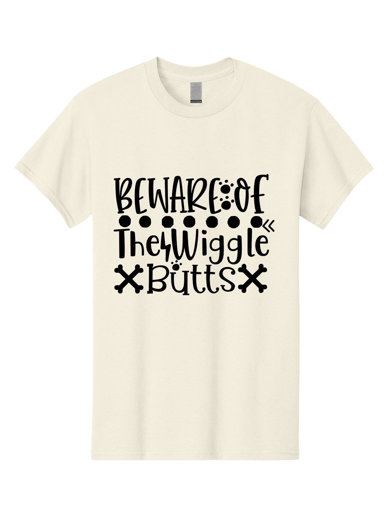 Beware Of The Wiggle Butts Men'S Graphic Tee, 100% Cotton, Comfortable Casual Summer Wear, Machine Washable, Funny Quote, Humorous Saying, Quirky Phrase, Warning Sign, Playful Text, Paw Prints, Crossbones, Fun Design Aae138