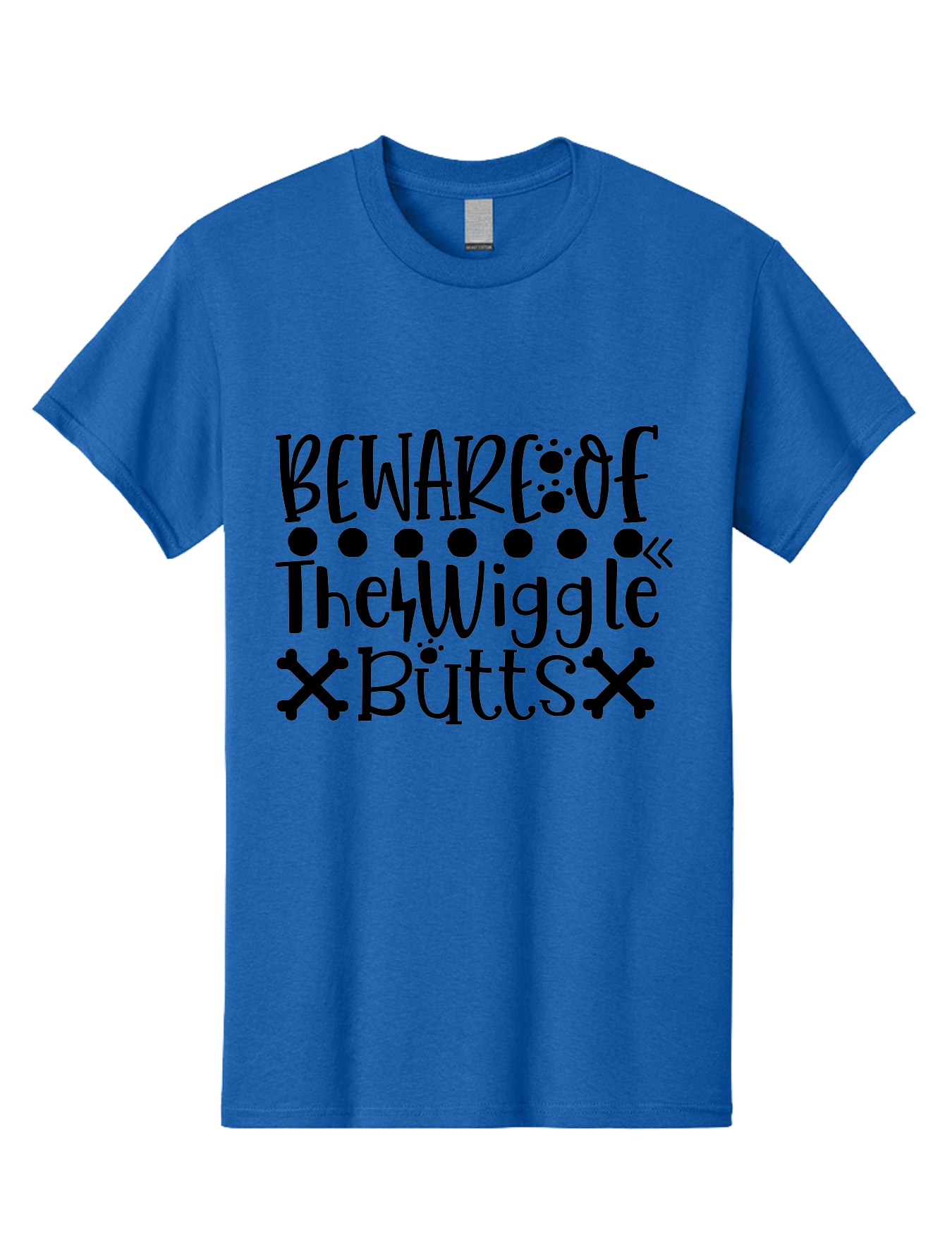 Beware Of The Wiggle Butts Men'S Graphic Tee, 100% Cotton, Comfortable Casual Summer Wear, Machine Washable, Funny Quote, Humorous Saying, Quirky Phrase, Warning Sign, Playful Text, Paw Prints, Crossbones, Fun Design Aae138