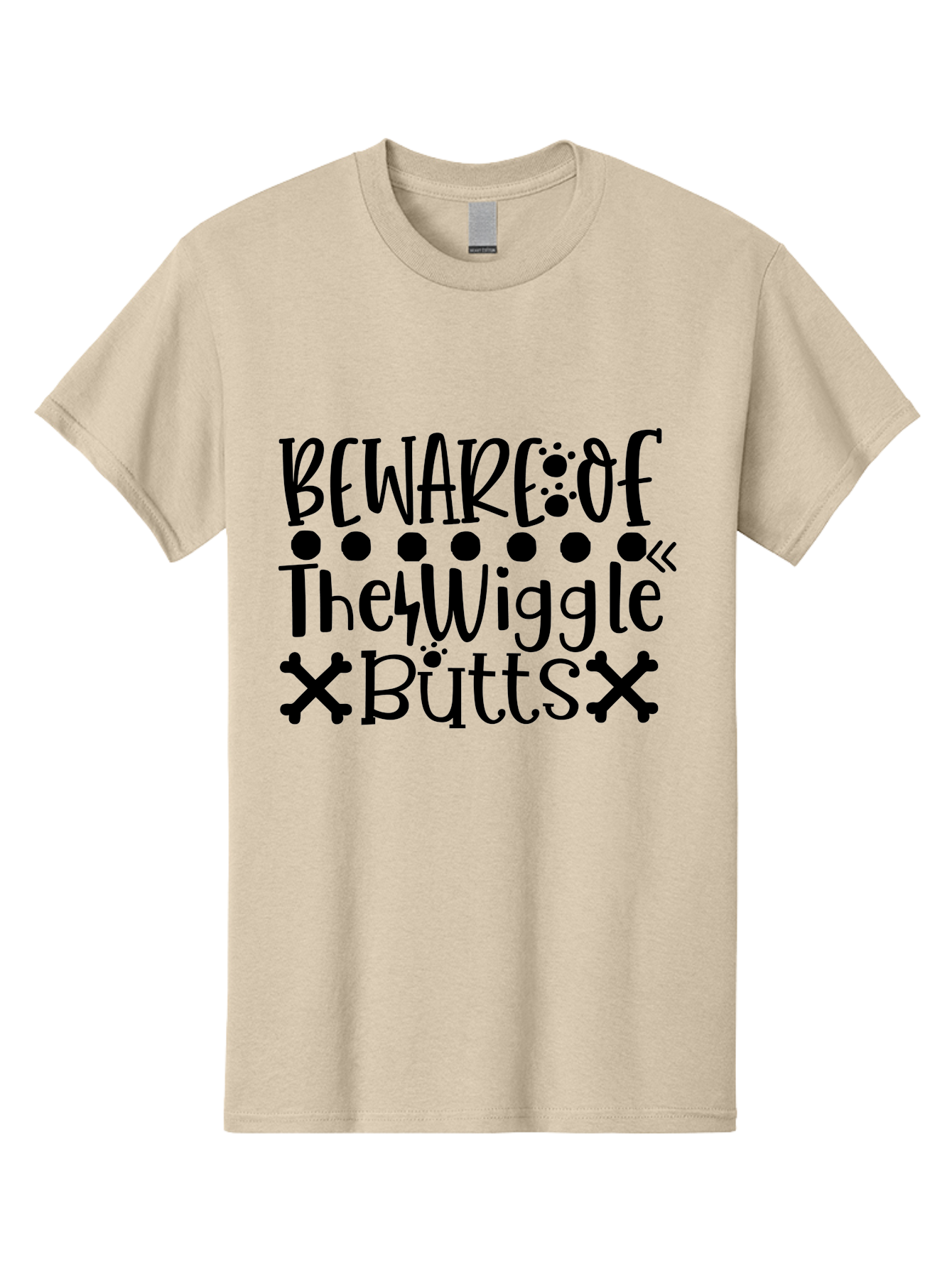 Beware Of The Wiggle Butts Men'S Graphic Tee, 100% Cotton, Comfortable Casual Summer Wear, Machine Washable, Funny Quote, Humorous Saying, Quirky Phrase, Warning Sign, Playful Text, Paw Prints, Crossbones, Fun Design Aae138