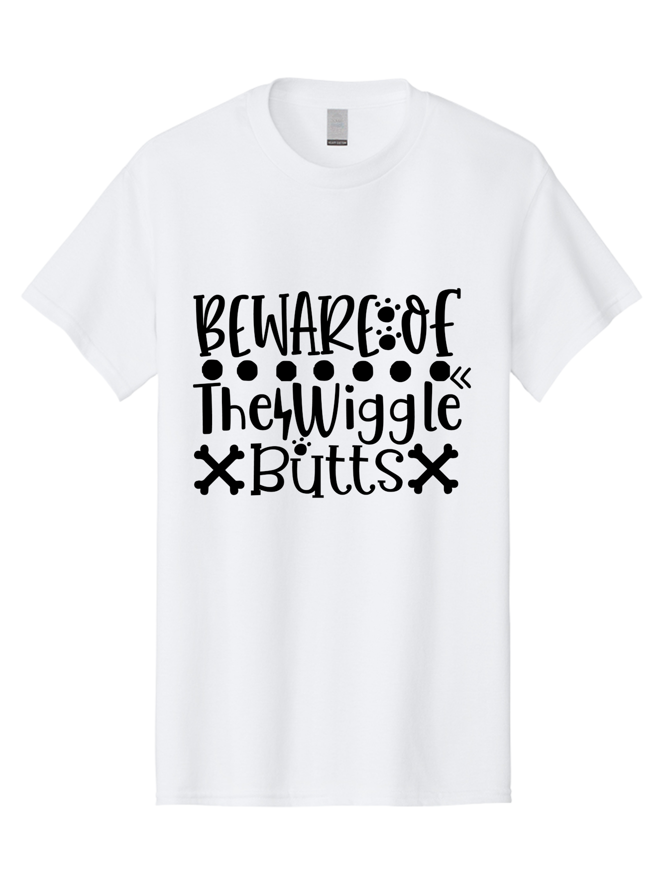 Beware Of The Wiggle Butts Men'S Graphic Tee, 100% Cotton, Comfortable Casual Summer Wear, Machine Washable, Funny Quote, Humorous Saying, Quirky Phrase, Warning Sign, Playful Text, Paw Prints, Crossbones, Fun Design Aae138