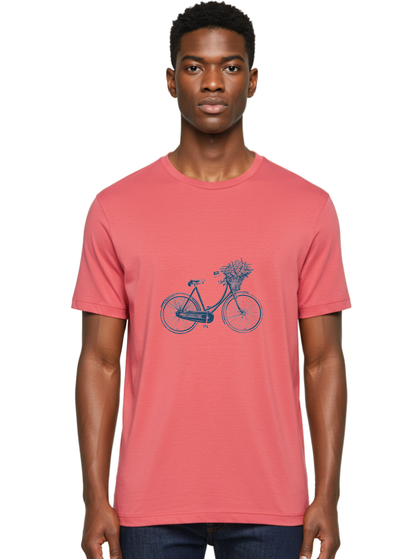 Bike-With-Flowers Men'S Graphic Tee, 100% Cotton, Comfortable Casual Summer Wear, Machine Washable, Vintage Bicycle, Floral Basket, Eco-Friendly Transportation, Sustainable Living, Outdoorsy Feel, Leisurely Ride, Cycling Culture, Aae139