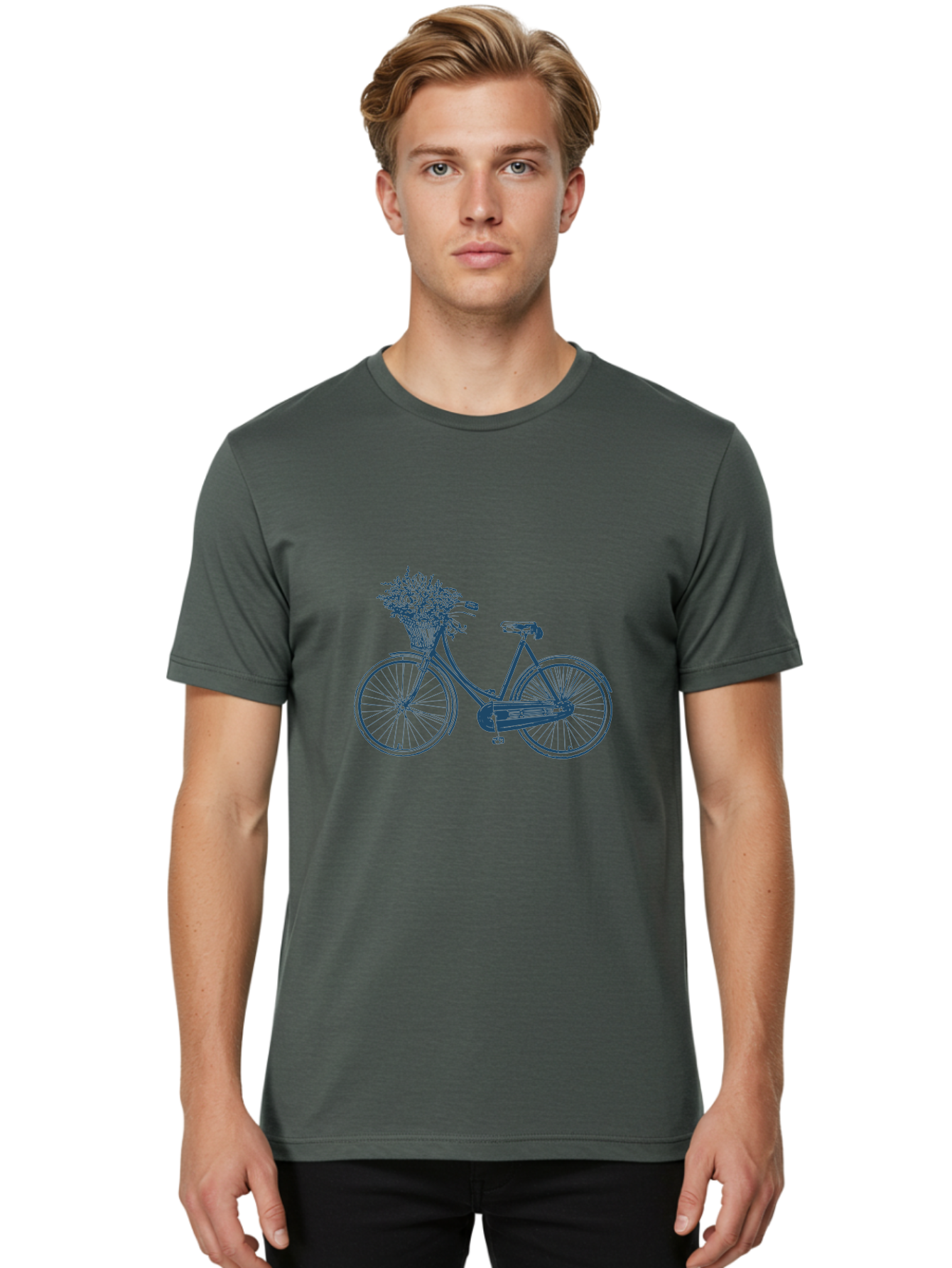 Bike-With-Flowers 2 Men'S Graphic Tee, 100% Cotton, Comfortable Casual Summer Wear, Machine Washable, Vintage Bicycle, Bicycle With Flowers, Lavender Bouquet, Wicker Basket, Eco-Friendly Transportation, Cycling Culture, Nostalgic Ride, Aae140