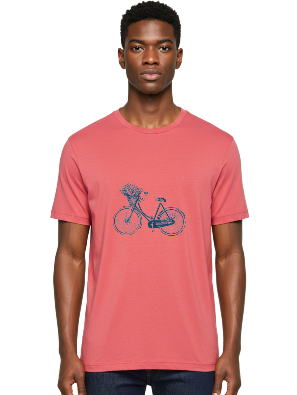 Bike-With-Flowers 2 Men'S Graphic Tee, 100% Cotton, Comfortable Casual Summer Wear, Machine Washable, Vintage Bicycle, Bicycle With Flowers, Lavender Bouquet, Wicker Basket, Eco-Friendly Transportation, Cycling Culture, Nostalgic Ride, Aae140