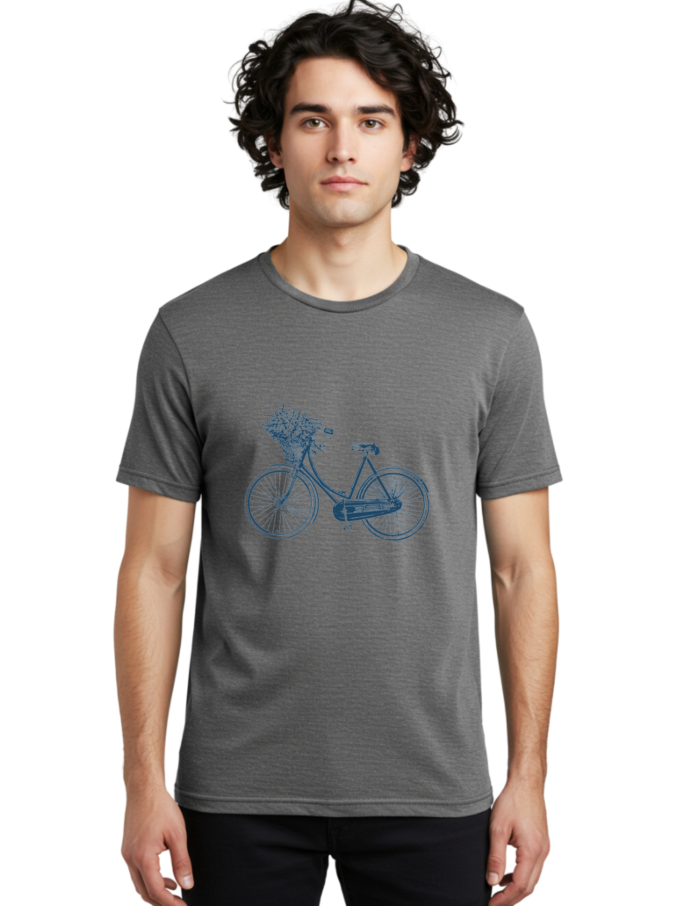 Bike-With-Flowers 2 Men'S Graphic Tee, 100% Cotton, Comfortable Casual Summer Wear, Machine Washable, Vintage Bicycle, Bicycle With Flowers, Lavender Bouquet, Wicker Basket, Eco-Friendly Transportation, Cycling Culture, Nostalgic Ride, Aae140