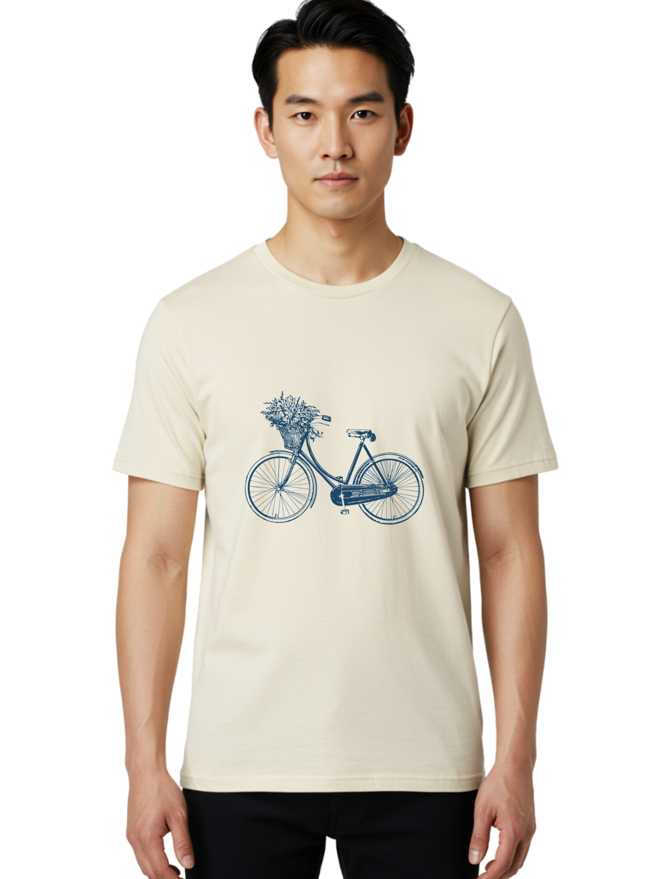 Bike-With-Flowers 2 Men'S Graphic Tee, 100% Cotton, Comfortable Casual Summer Wear, Machine Washable, Vintage Bicycle, Bicycle With Flowers, Lavender Bouquet, Wicker Basket, Eco-Friendly Transportation, Cycling Culture, Nostalgic Ride, Aae140