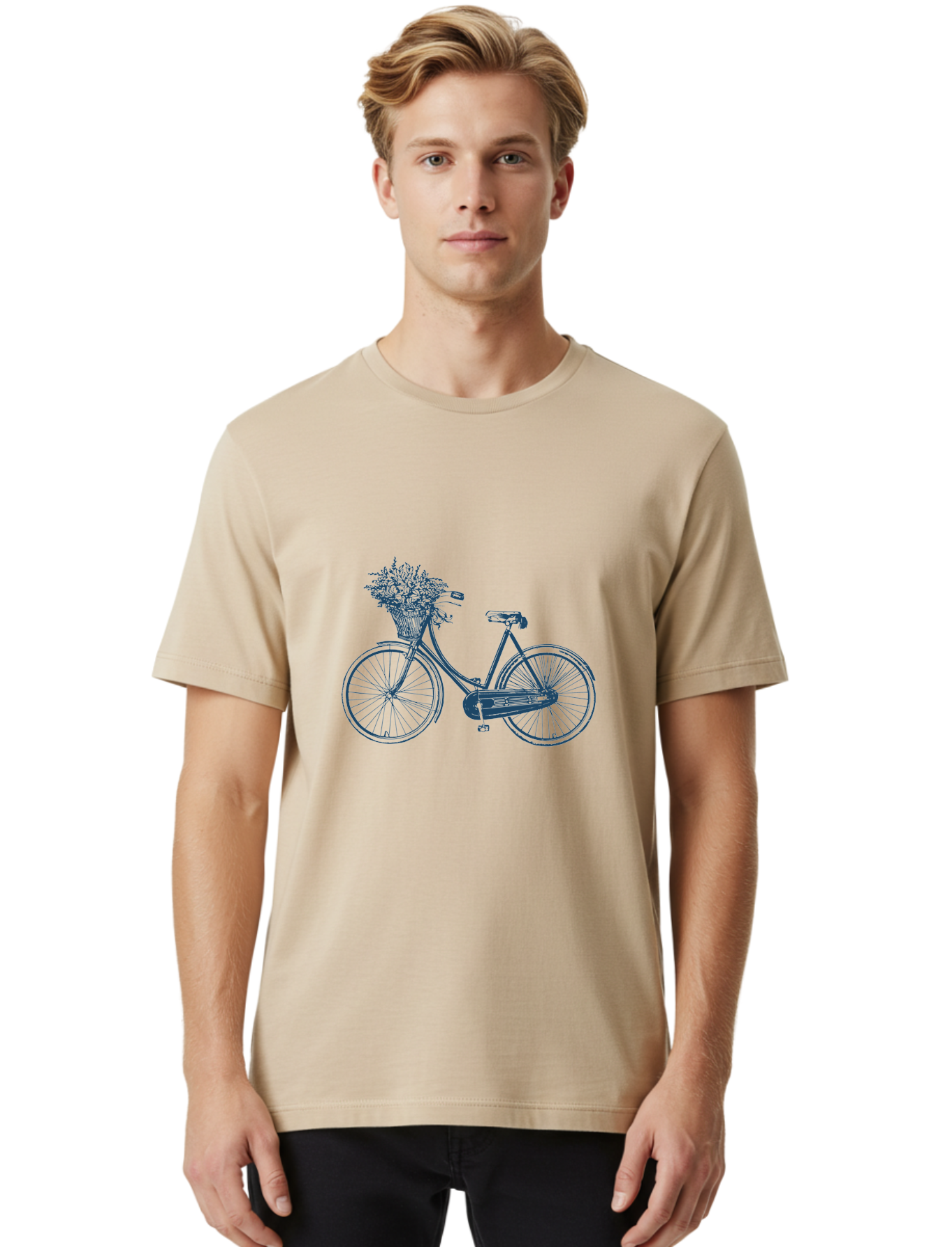 Bike-With-Flowers 2 Men'S Graphic Tee, 100% Cotton, Comfortable Casual Summer Wear, Machine Washable, Vintage Bicycle, Bicycle With Flowers, Lavender Bouquet, Wicker Basket, Eco-Friendly Transportation, Cycling Culture, Nostalgic Ride, Aae140