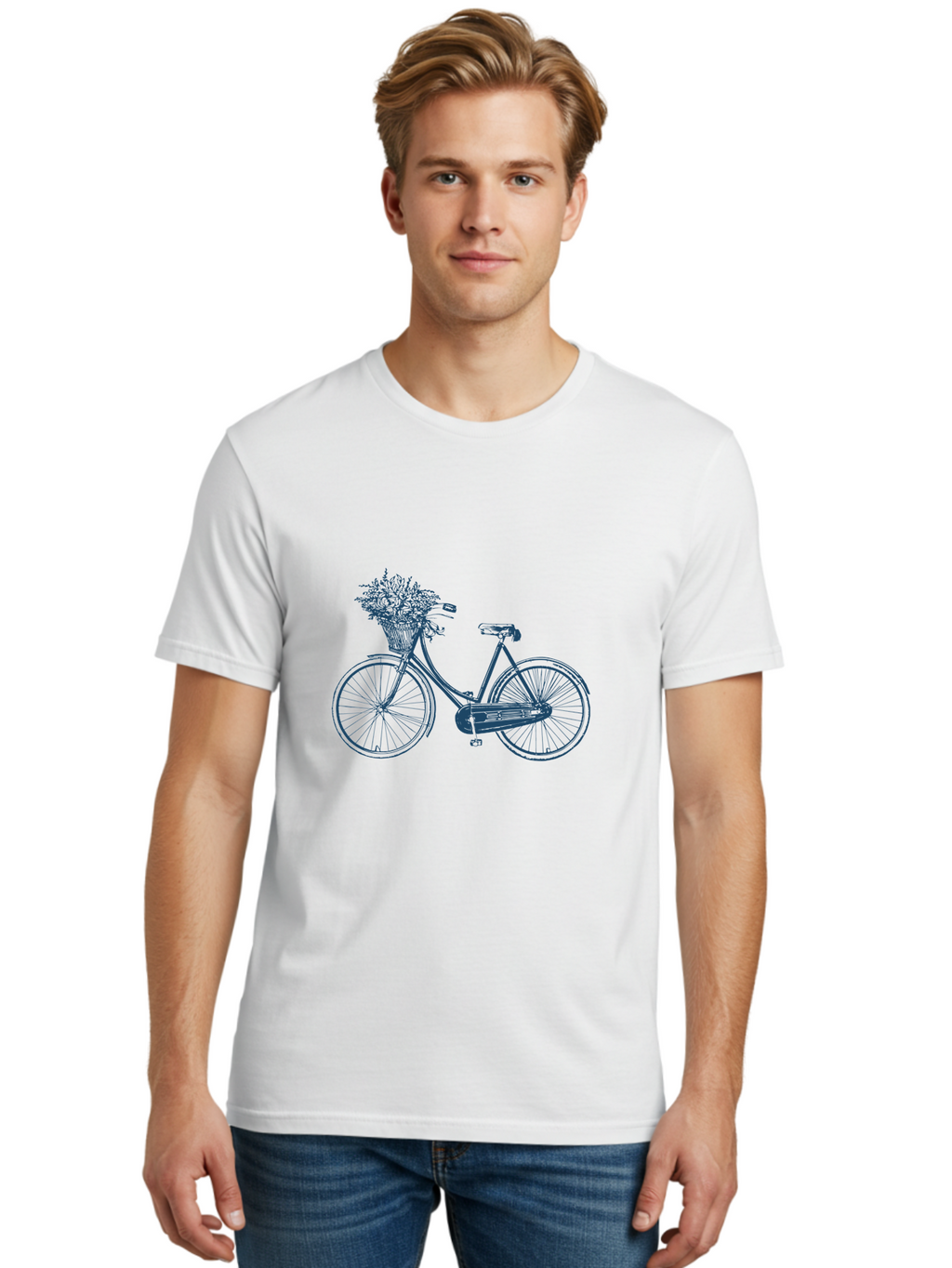 Bike-With-Flowers 2 Men'S Graphic Tee, 100% Cotton, Comfortable Casual Summer Wear, Machine Washable, Vintage Bicycle, Bicycle With Flowers, Lavender Bouquet, Wicker Basket, Eco-Friendly Transportation, Cycling Culture, Nostalgic Ride, Aae140