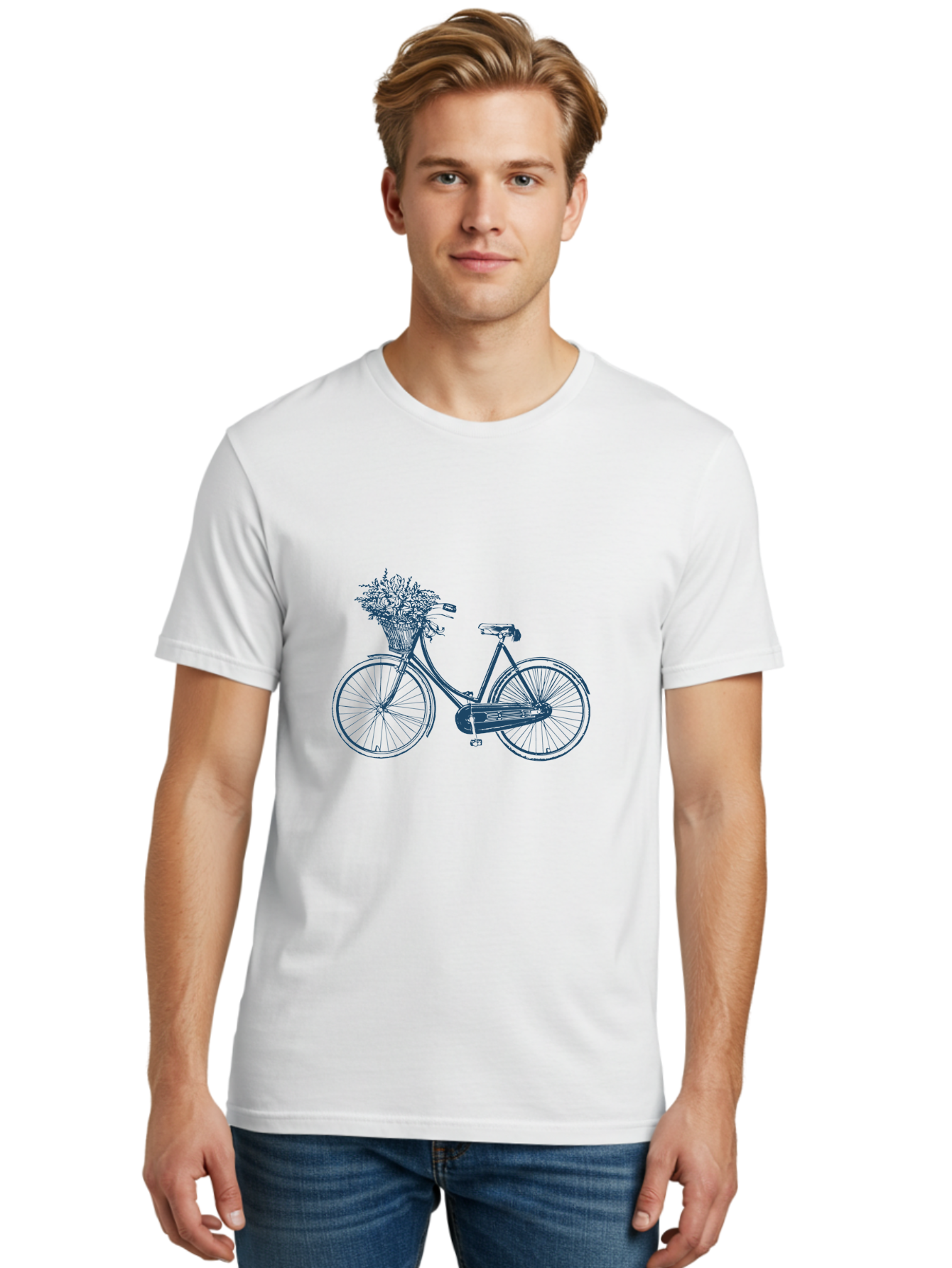 Bike-With-Flowers 2 Men'S Graphic Tee, 100% Cotton, Comfortable Casual Summer Wear, Machine Washable, Vintage Bicycle, Bicycle With Flowers, Lavender Bouquet, Wicker Basket, Eco-Friendly Transportation, Cycling Culture, Nostalgic Ride, Aae140