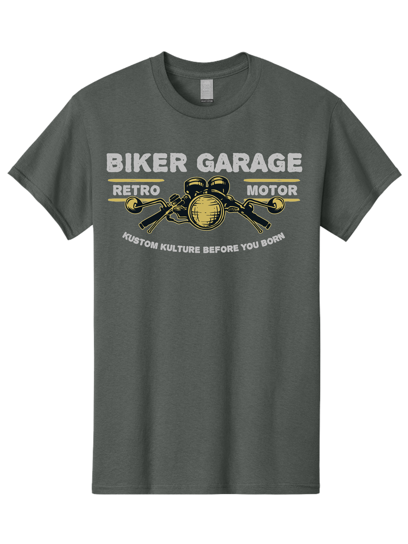 Biker Garage Men'S Graphic Tee, 100% Cotton, Comfortable Casual Summer Wear, Machine Washable, Vintage Motorcycle Illustration, Biker Culture, Retro Motorbike Design, Kustom Kulture, Biker Garage, Motorcycle Enthusiasts, Custom Bike Art Aae141