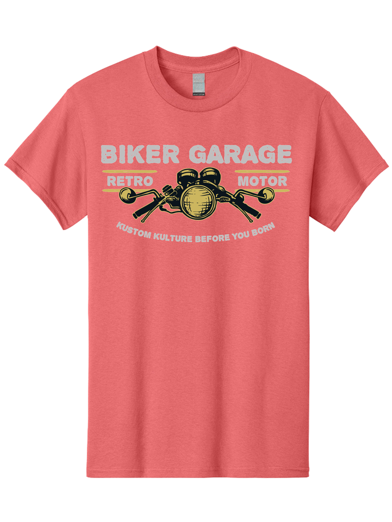Biker Garage Men'S Graphic Tee, 100% Cotton, Comfortable Casual Summer Wear, Machine Washable, Vintage Motorcycle Illustration, Biker Culture, Retro Motorbike Design, Kustom Kulture, Biker Garage, Motorcycle Enthusiasts, Custom Bike Art Aae141