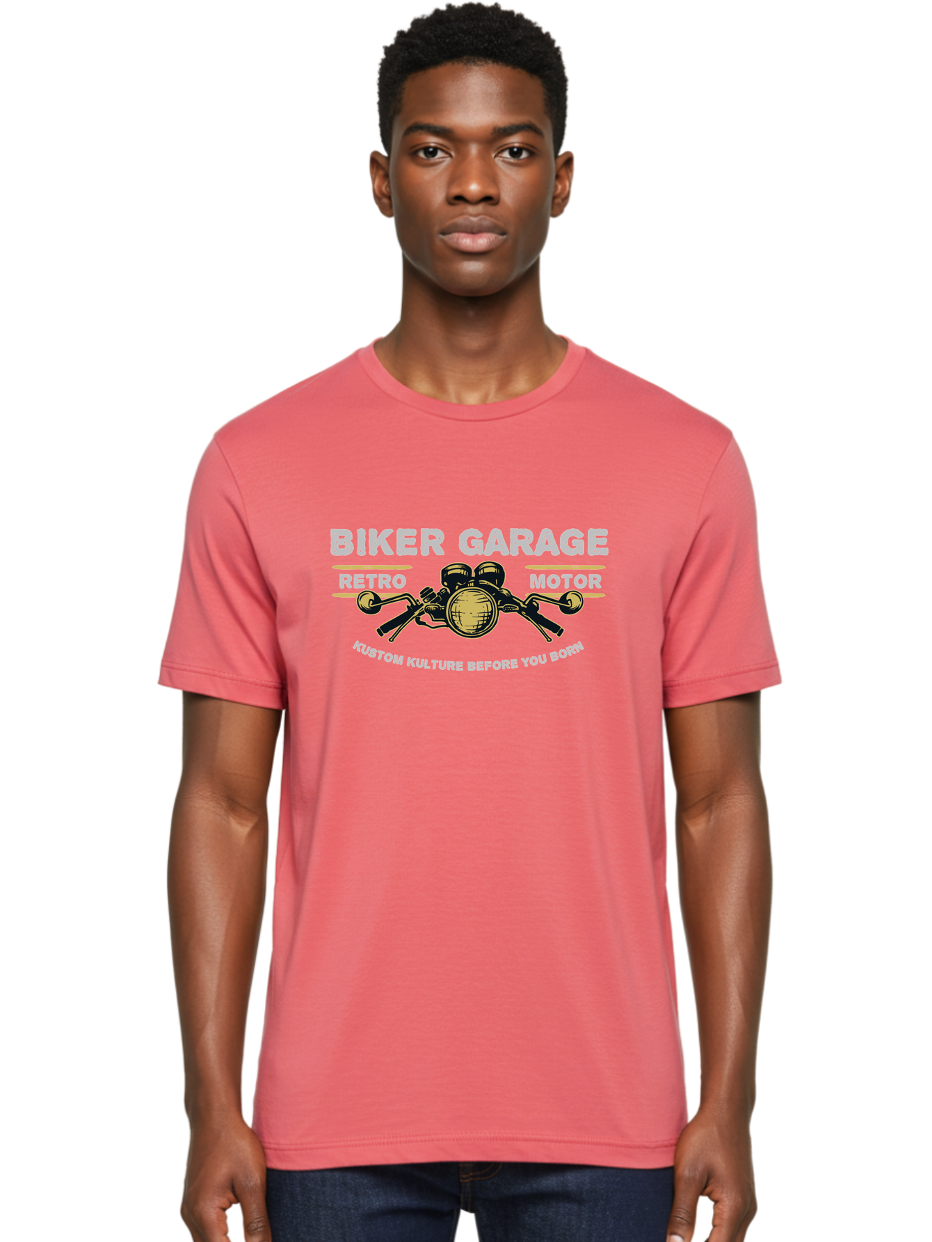 Biker Garage Men'S Graphic Tee, 100% Cotton, Comfortable Casual Summer Wear, Machine Washable, Vintage Motorcycle Illustration, Biker Culture, Retro Motorbike Design, Kustom Kulture, Biker Garage, Motorcycle Enthusiasts, Custom Bike Art Aae141