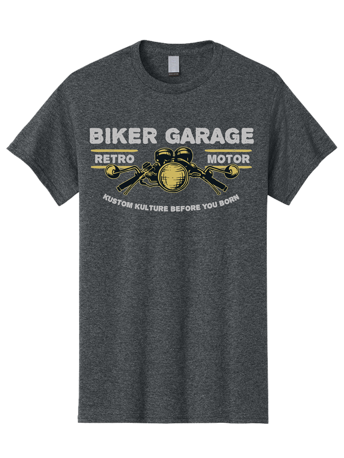 Biker Garage Men'S Graphic Tee, 100% Cotton, Comfortable Casual Summer Wear, Machine Washable, Vintage Motorcycle Illustration, Biker Culture, Retro Motorbike Design, Kustom Kulture, Biker Garage, Motorcycle Enthusiasts, Custom Bike Art Aae141