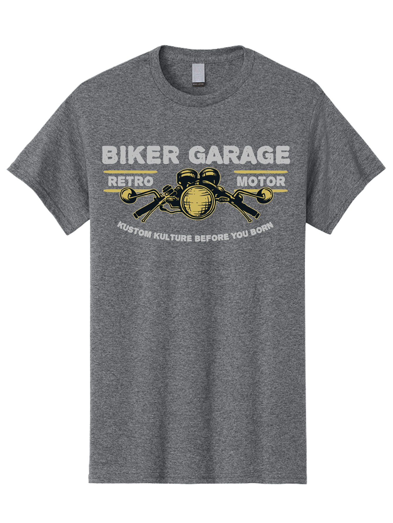 Biker Garage Men'S Graphic Tee, 100% Cotton, Comfortable Casual Summer Wear, Machine Washable, Vintage Motorcycle Illustration, Biker Culture, Retro Motorbike Design, Kustom Kulture, Biker Garage, Motorcycle Enthusiasts, Custom Bike Art Aae141