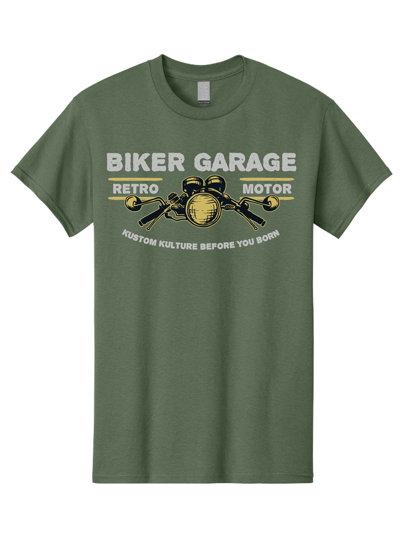 Biker Garage Men'S Graphic Tee, 100% Cotton, Comfortable Casual Summer Wear, Machine Washable, Vintage Motorcycle Illustration, Biker Culture, Retro Motorbike Design, Kustom Kulture, Biker Garage, Motorcycle Enthusiasts, Custom Bike Art Aae141