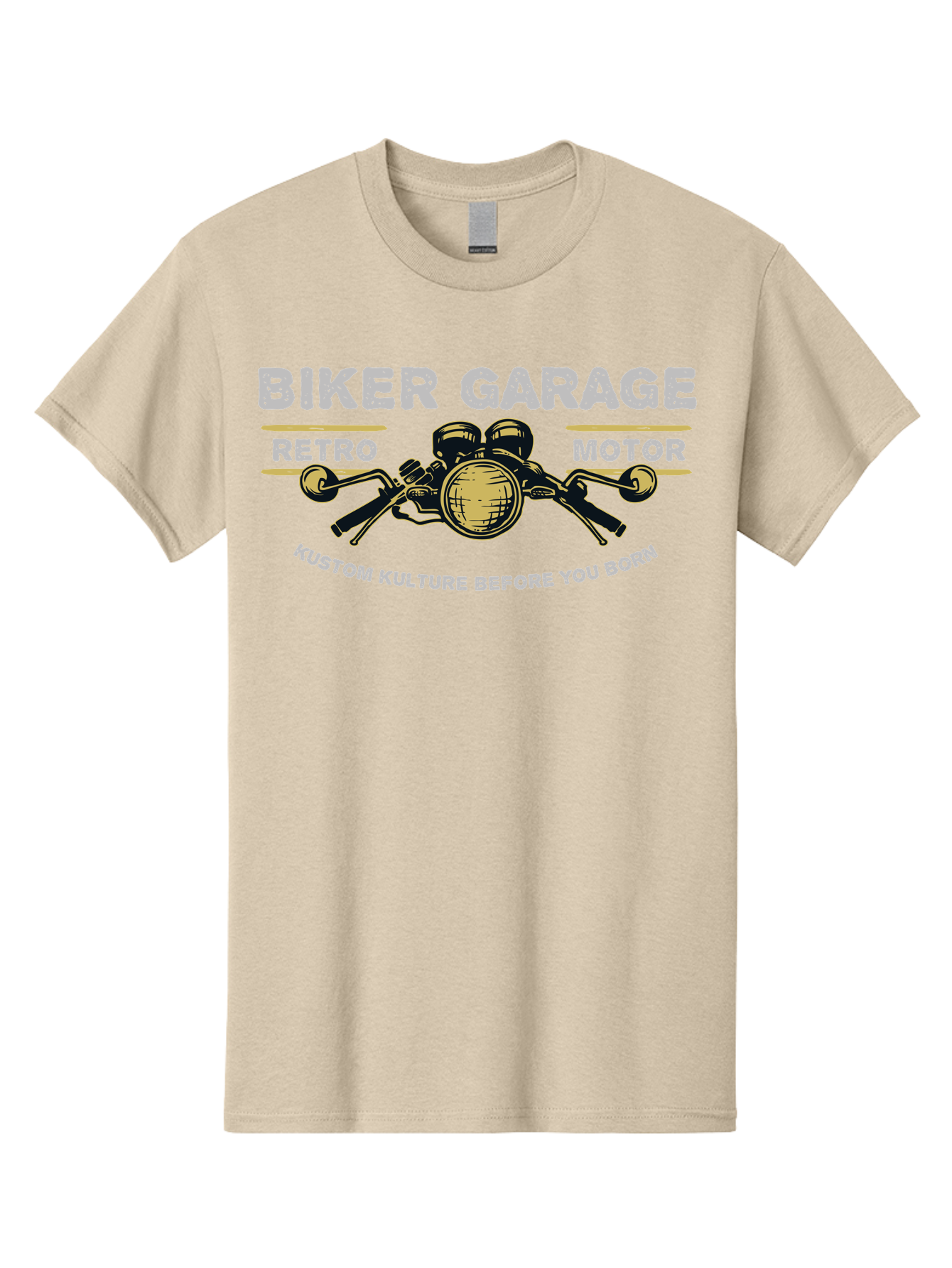 Biker Garage Men'S Graphic Tee, 100% Cotton, Comfortable Casual Summer Wear, Machine Washable, Vintage Motorcycle Illustration, Biker Culture, Retro Motorbike Design, Kustom Kulture, Biker Garage, Motorcycle Enthusiasts, Custom Bike Art Aae141