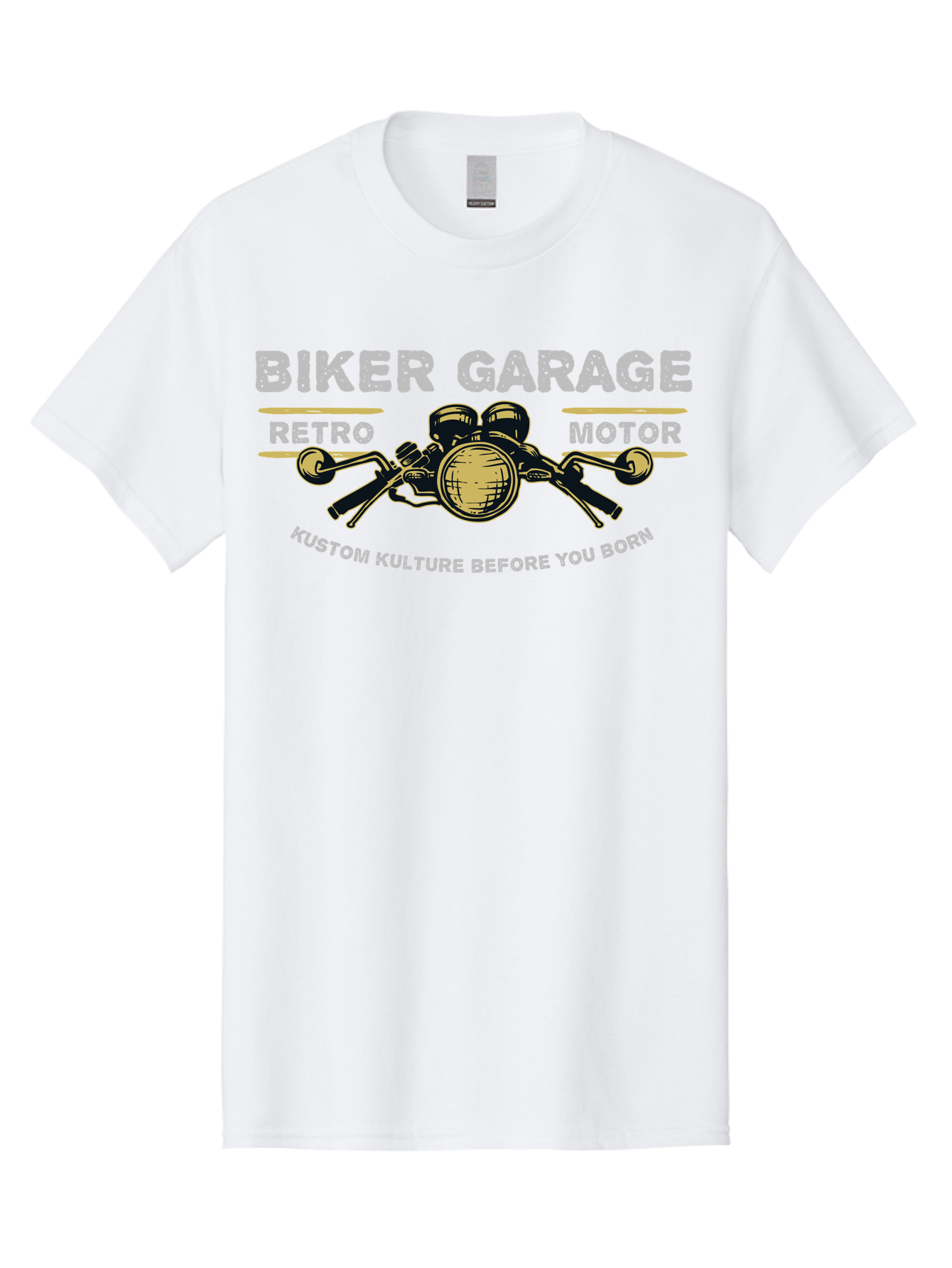 Biker Garage Men'S Graphic Tee, 100% Cotton, Comfortable Casual Summer Wear, Machine Washable, Vintage Motorcycle Illustration, Biker Culture, Retro Motorbike Design, Kustom Kulture, Biker Garage, Motorcycle Enthusiasts, Custom Bike Art Aae141