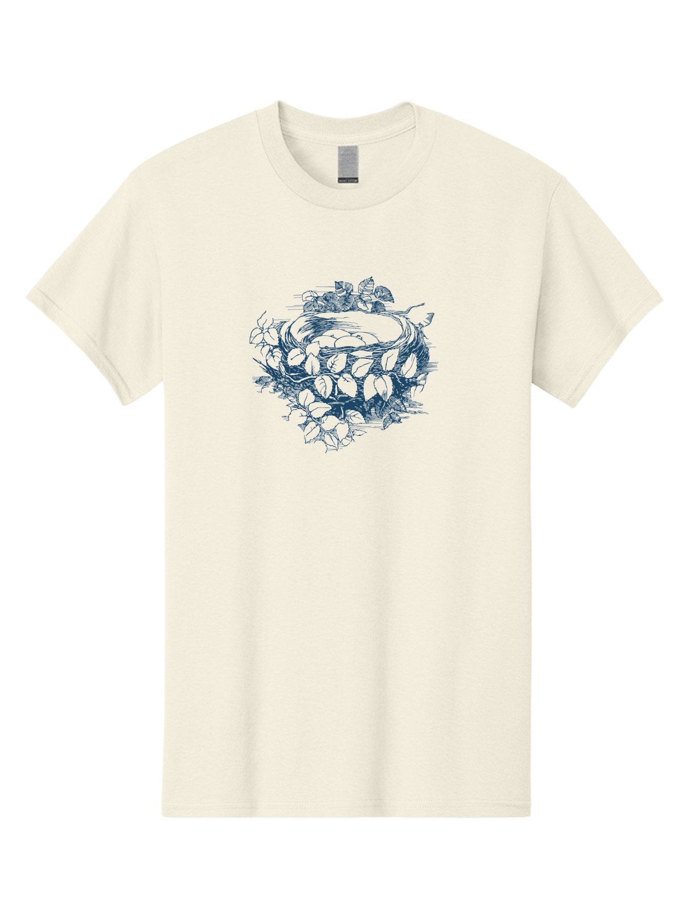 Bird Nest Men'S Graphic Tee, 100% Cotton, Comfortable Casual Summer Wear, Machine Washable, Bird'S Nest, Leaves, Branches, Black Illustration, Artistic Design, Foliage, Twigs, Serene, Natural Scene, Simple Art, Line Drawing, Minimalist Style, Aae142