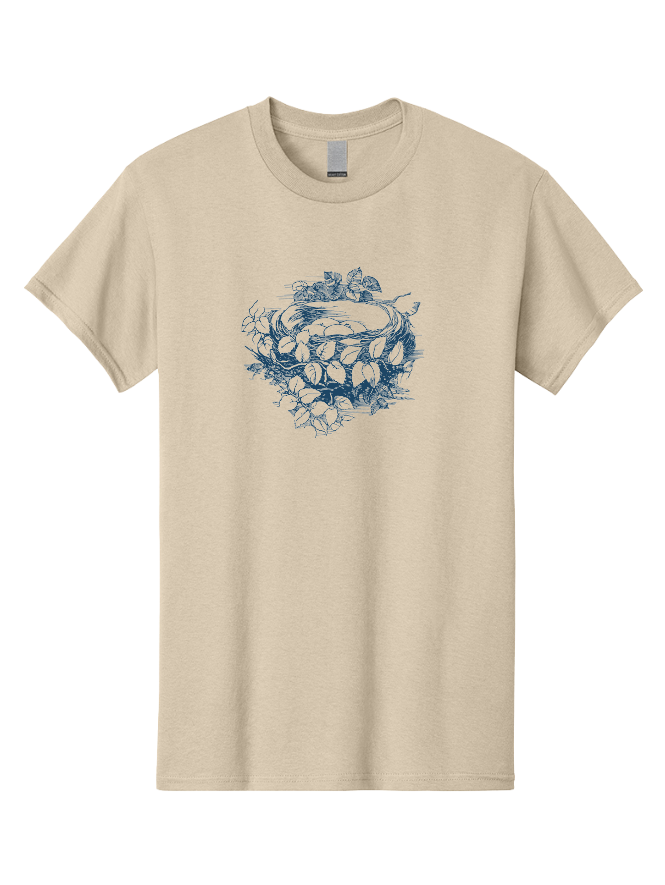 Bird Nest Men'S Graphic Tee, 100% Cotton, Comfortable Casual Summer Wear, Machine Washable, Bird'S Nest, Leaves, Branches, Black Illustration, Artistic Design, Foliage, Twigs, Serene, Natural Scene, Simple Art, Line Drawing, Minimalist Style, Aae142